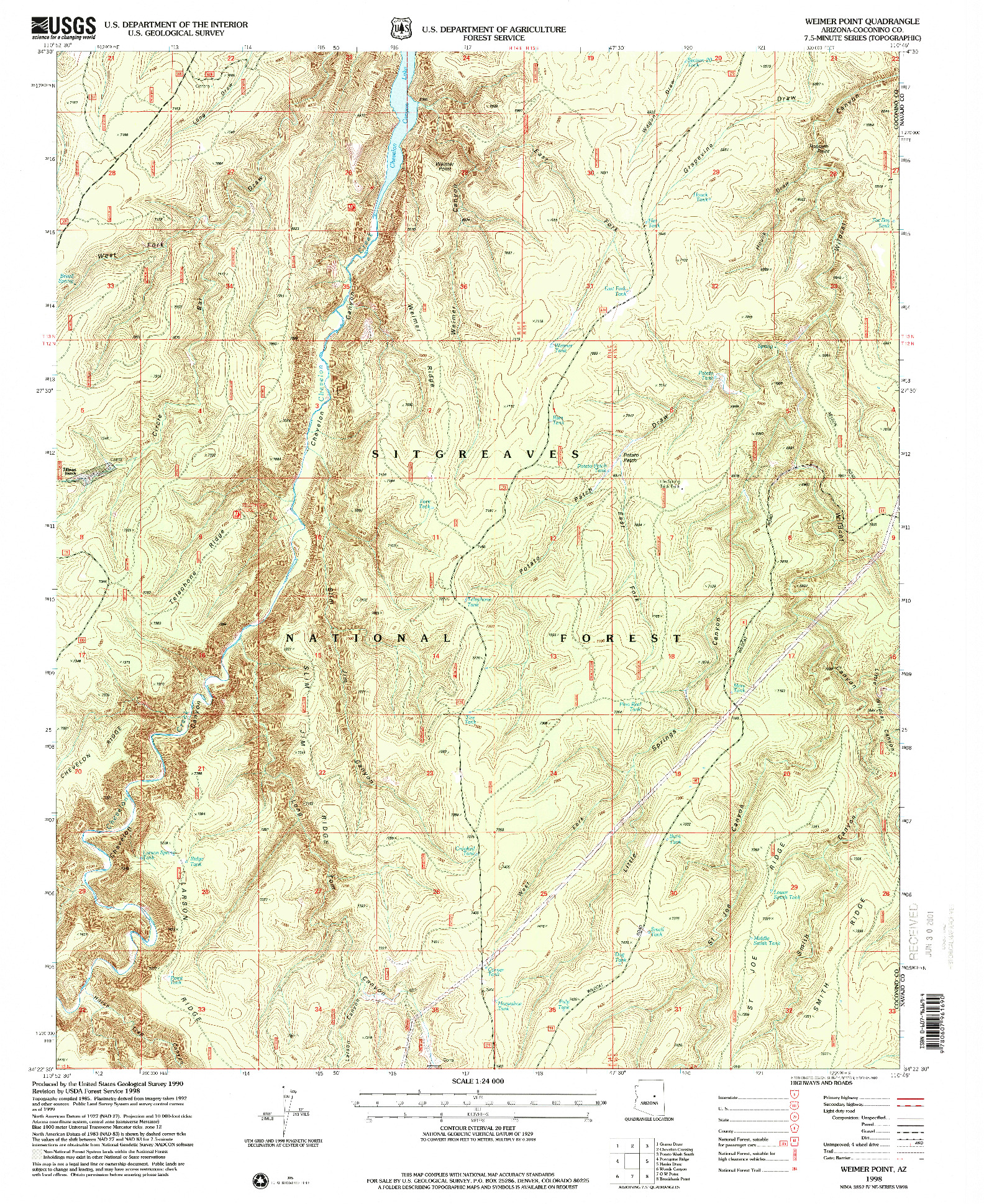 USGS 1:24000-SCALE QUADRANGLE FOR WEIMER POINT, AZ 1998
