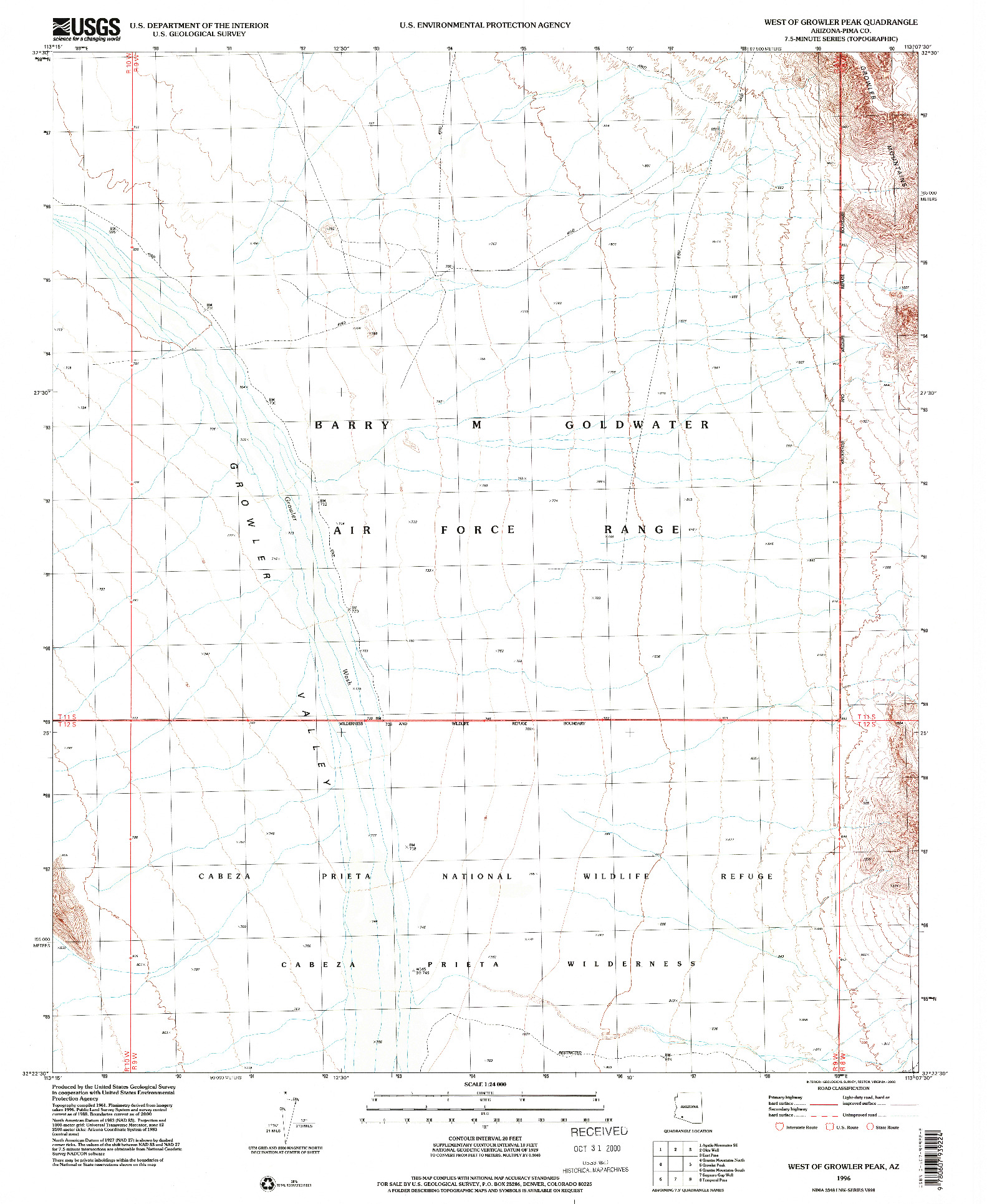 USGS 1:24000-SCALE QUADRANGLE FOR WEST OF GROWLER PEAK, AZ 1996