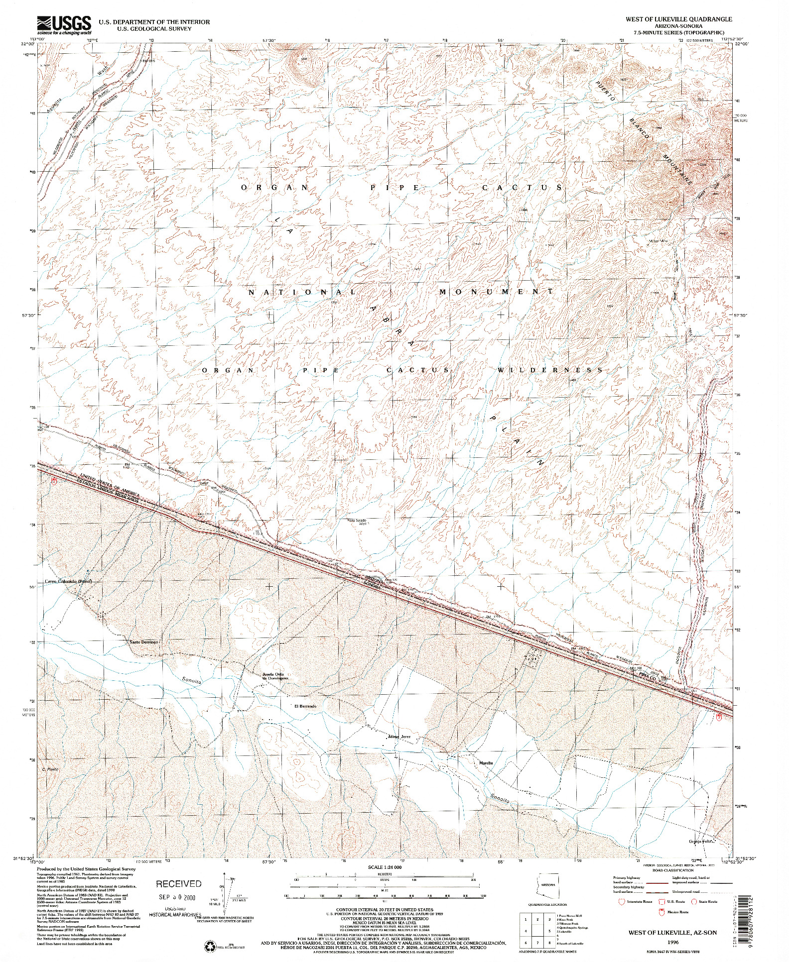 USGS 1:24000-SCALE QUADRANGLE FOR WEST OF LUKEVILLE, AZ 1996