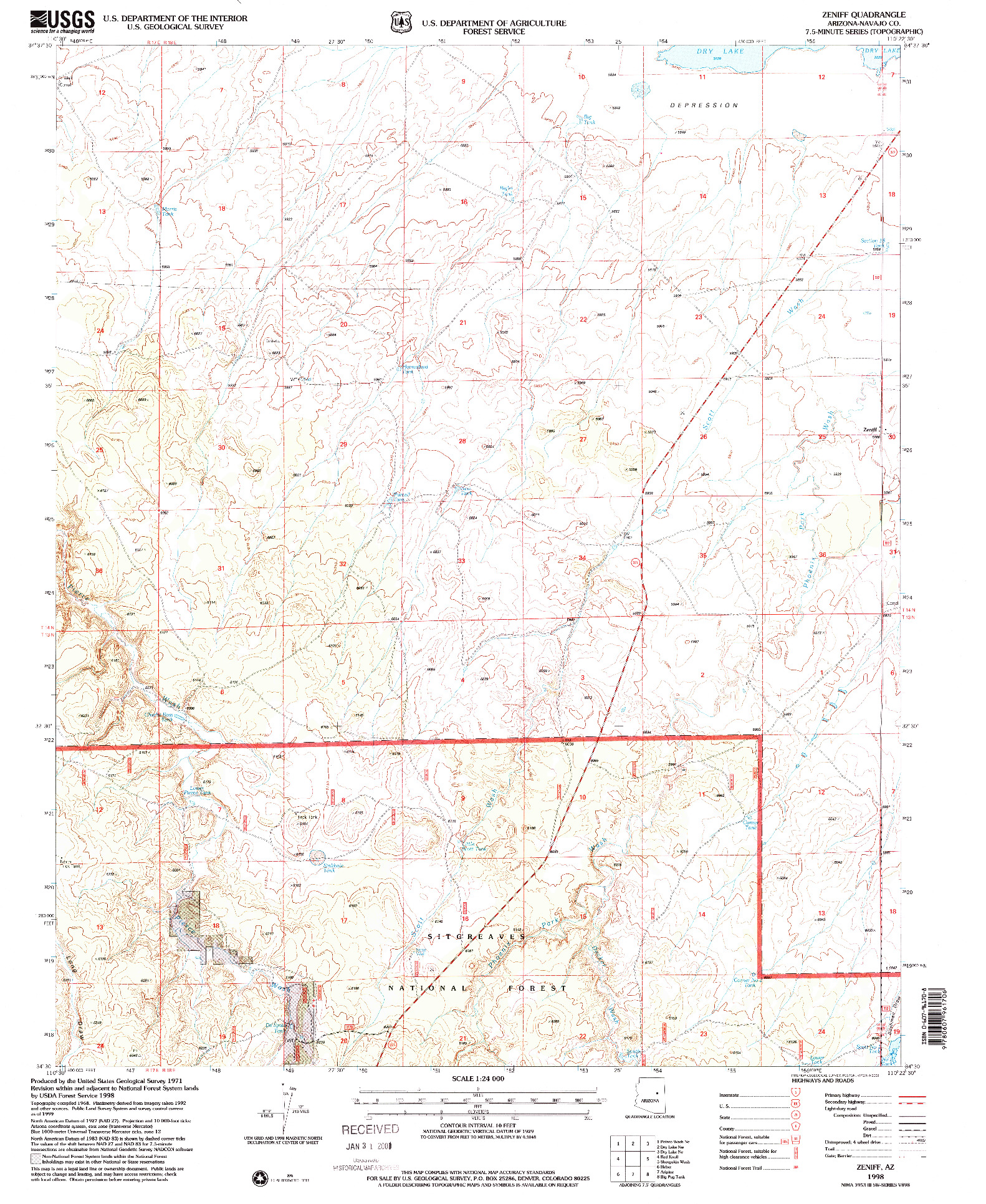 USGS 1:24000-SCALE QUADRANGLE FOR ZENIFF, AZ 1998