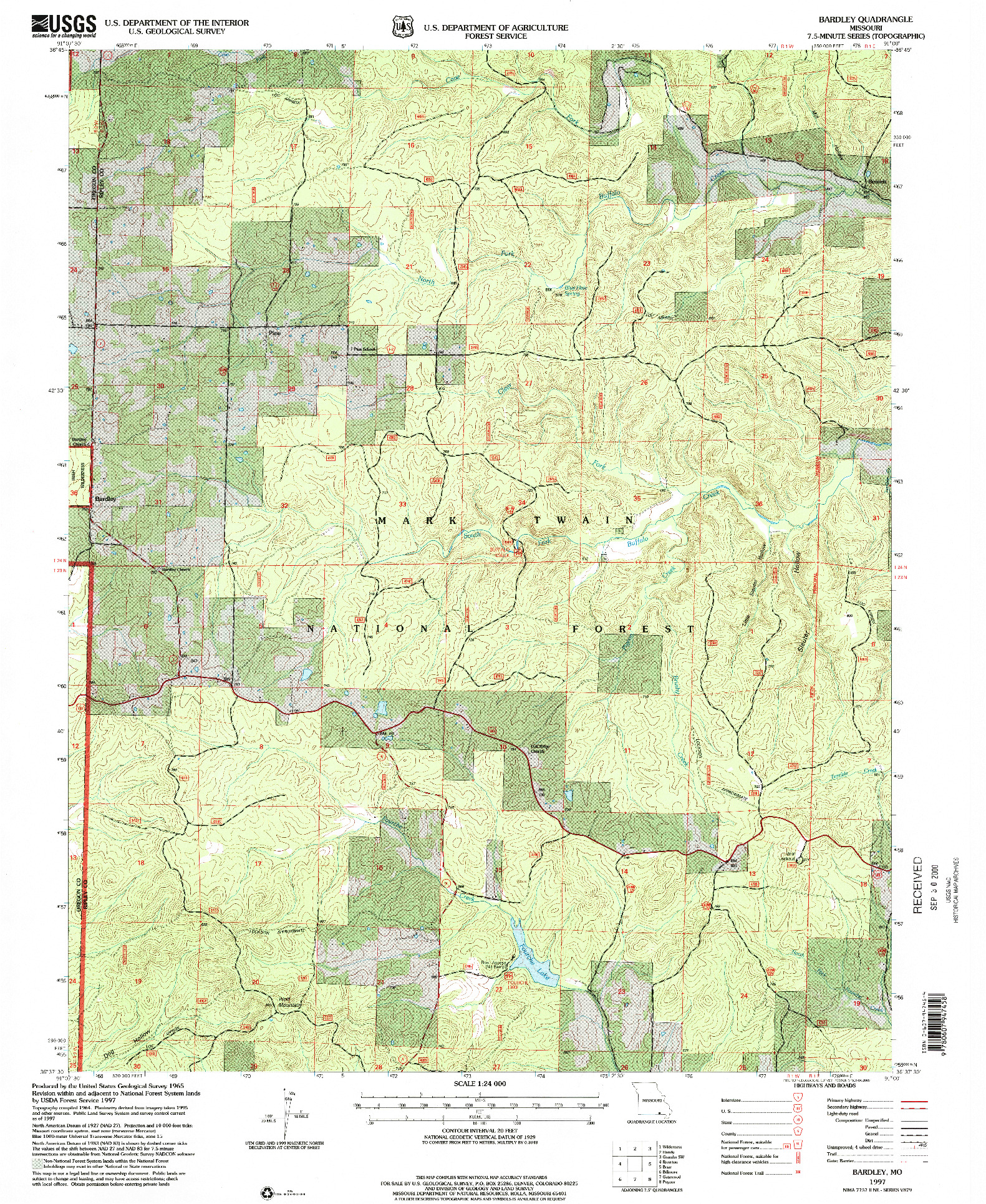 USGS 1:24000-SCALE QUADRANGLE FOR BARDLEY, MO 1997