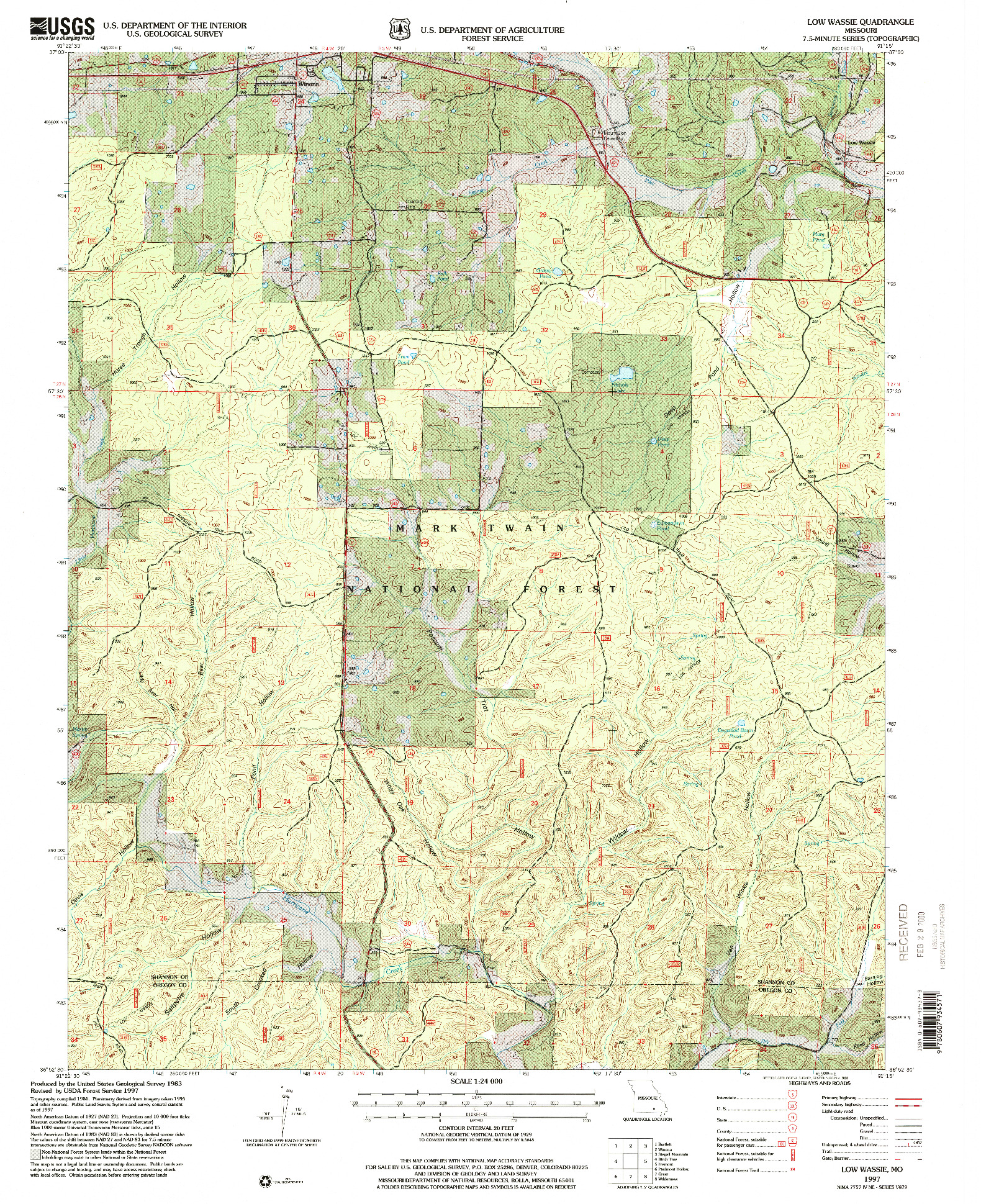 USGS 1:24000-SCALE QUADRANGLE FOR LOW WASSIE, MO 1997