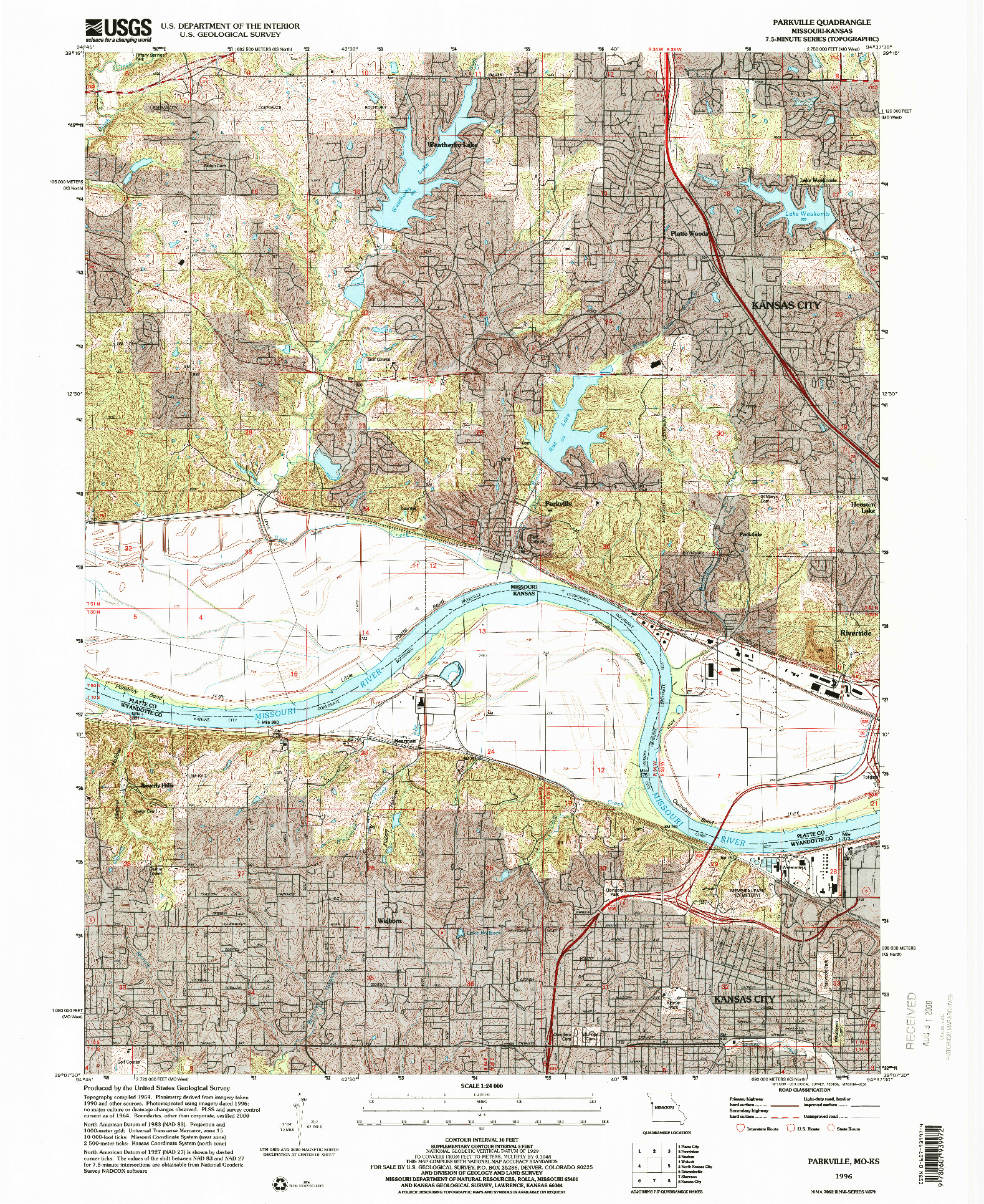 USGS 1:24000-SCALE QUADRANGLE FOR PARKVILLE, MO 1996