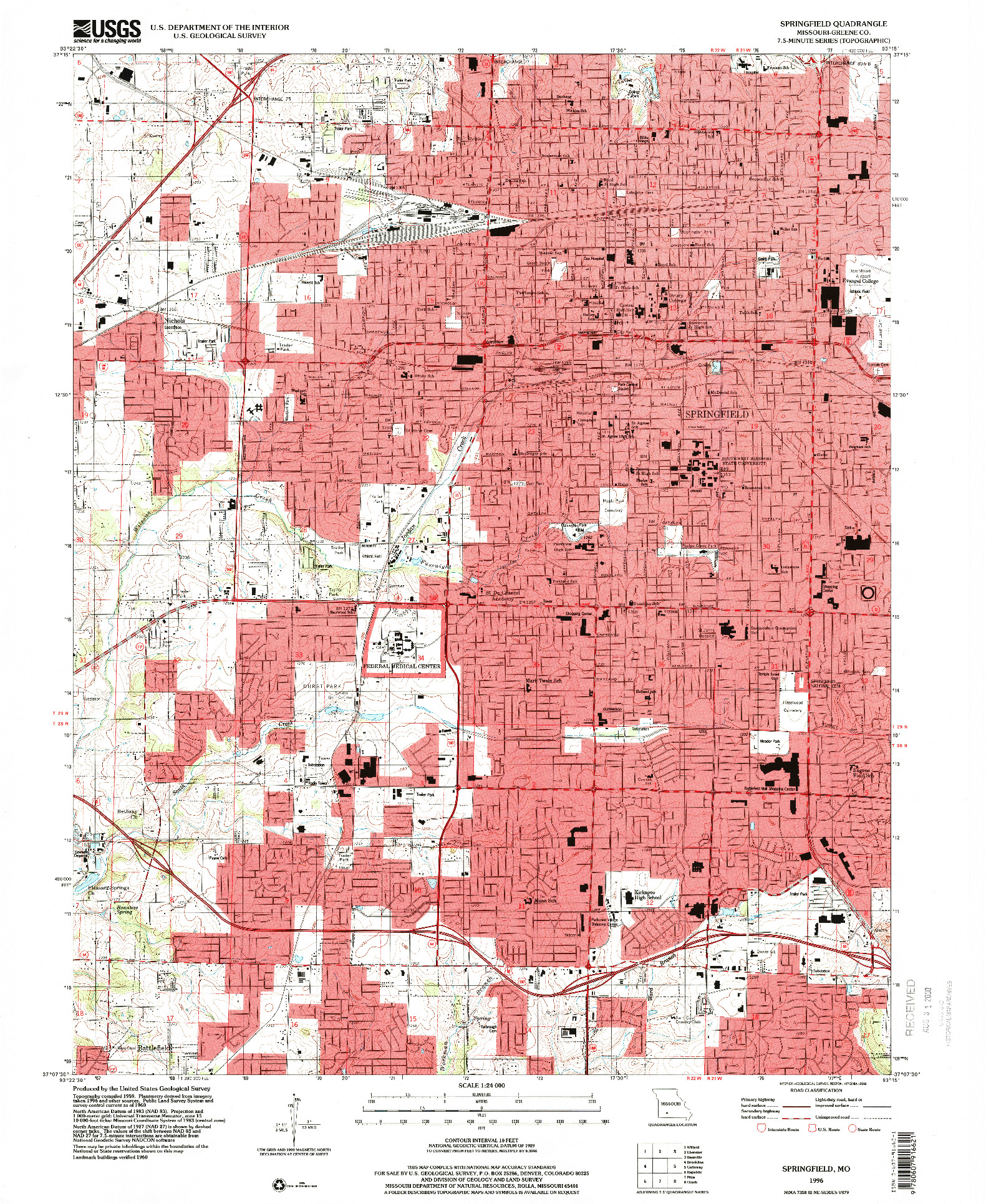 USGS 1:24000-SCALE QUADRANGLE FOR SPRINGFIELD, MO 1996