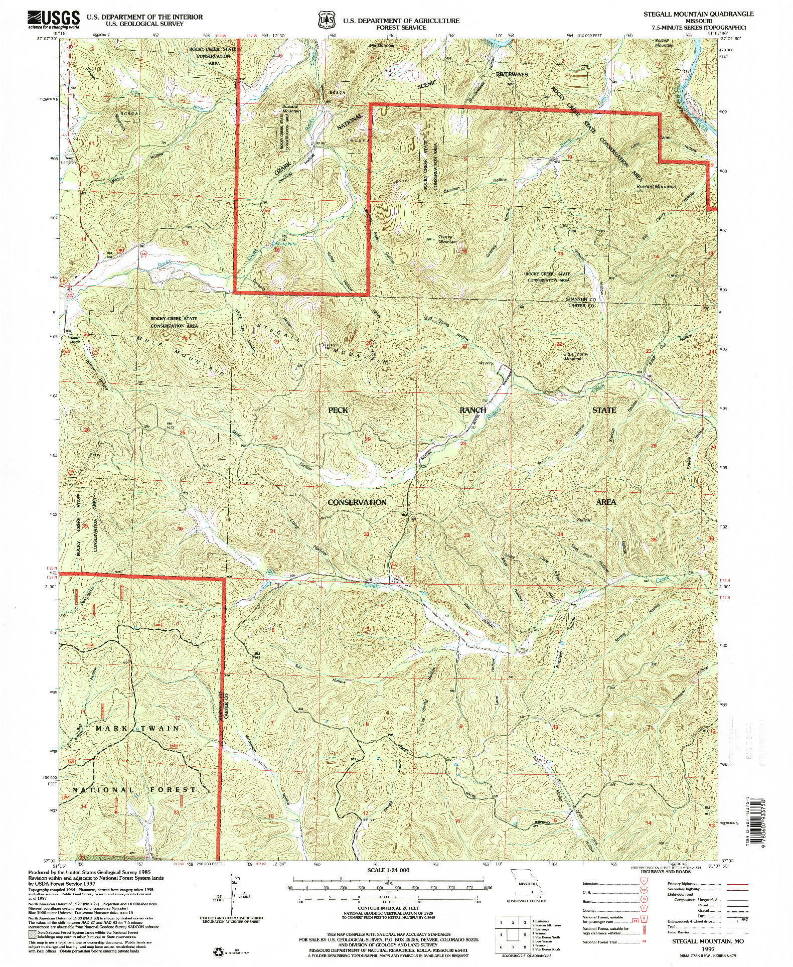 USGS 1:24000-SCALE QUADRANGLE FOR STEGALL MOUNTAIN, MO 1997