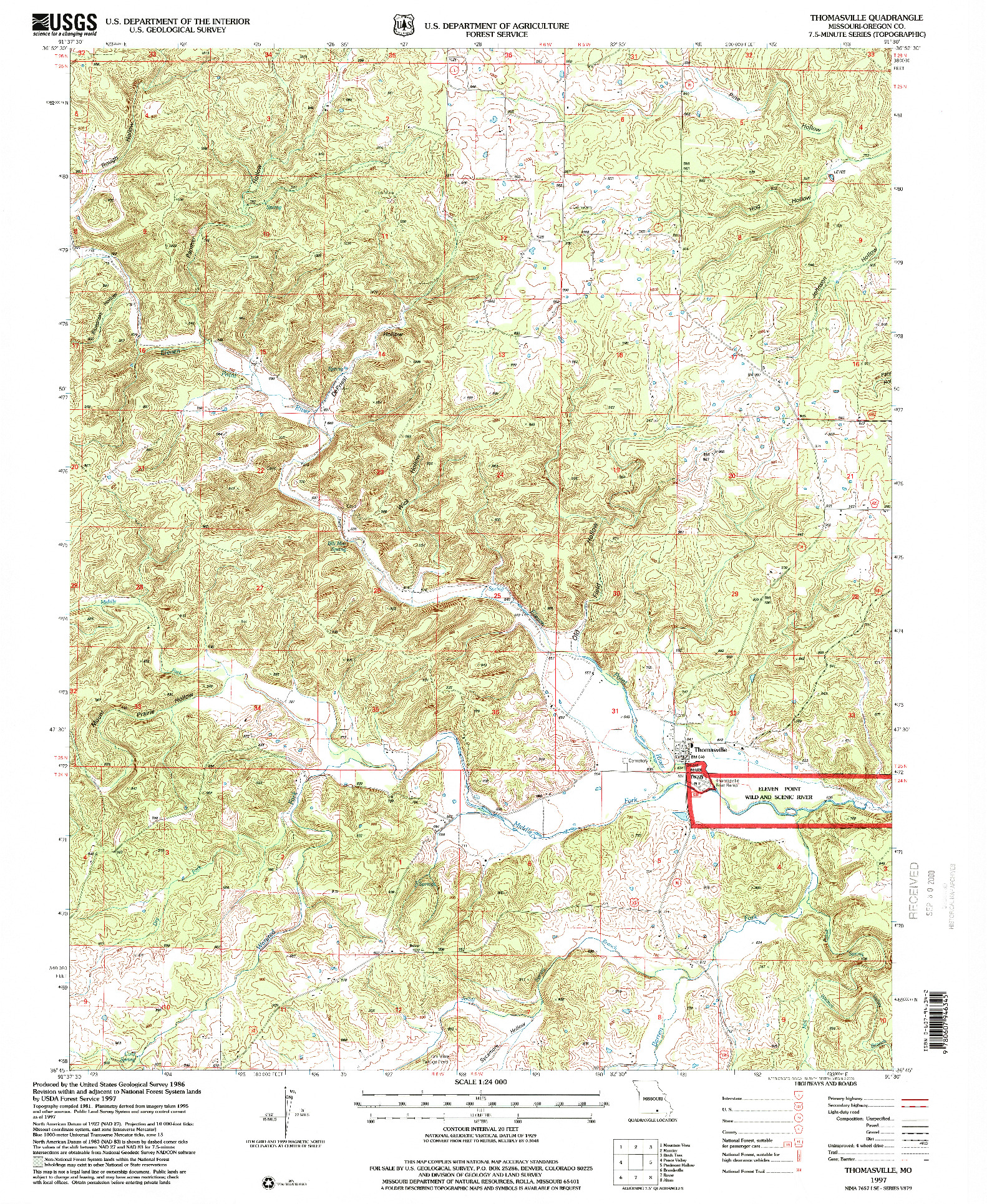 USGS 1:24000-SCALE QUADRANGLE FOR THOMASVILLE, MO 1997