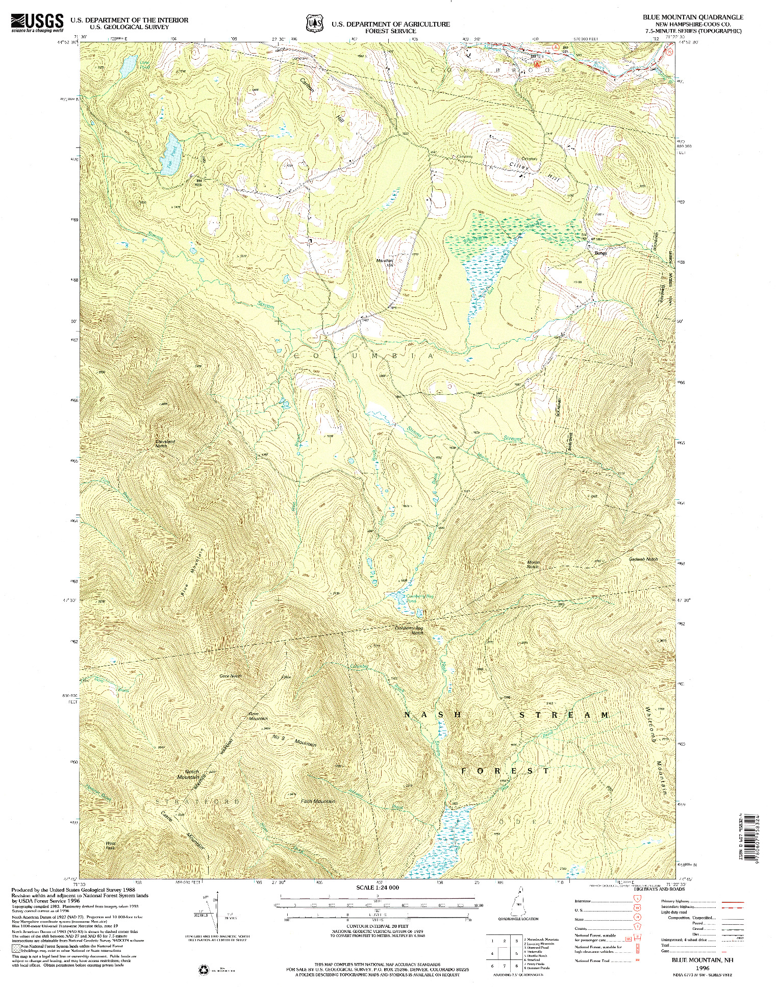 USGS 1:24000-SCALE QUADRANGLE FOR BLUE MOUNTAIN, NH 1996