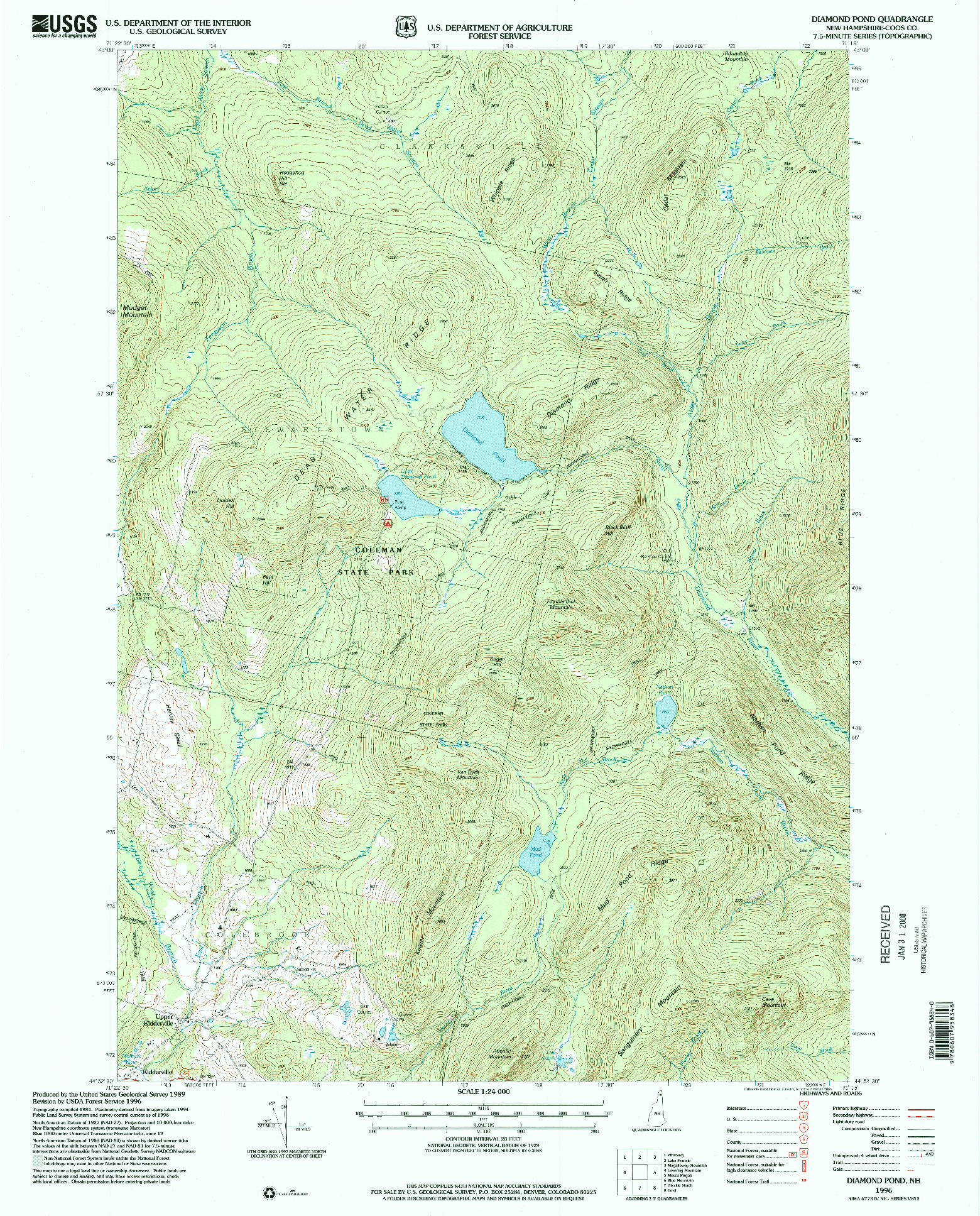 USGS 1:24000-SCALE QUADRANGLE FOR DIAMOND POND, NH 1996