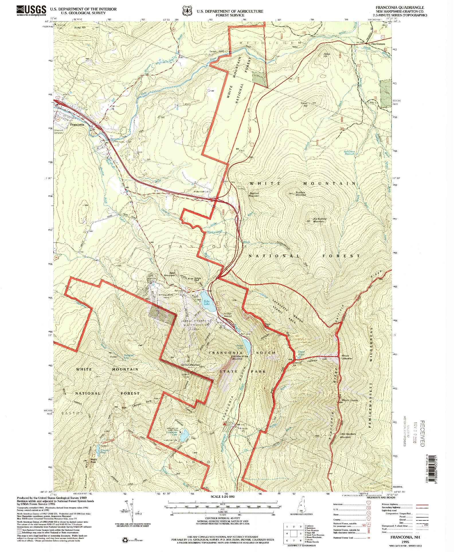 USGS 1:24000-SCALE QUADRANGLE FOR FRANCONIA, NH 1995
