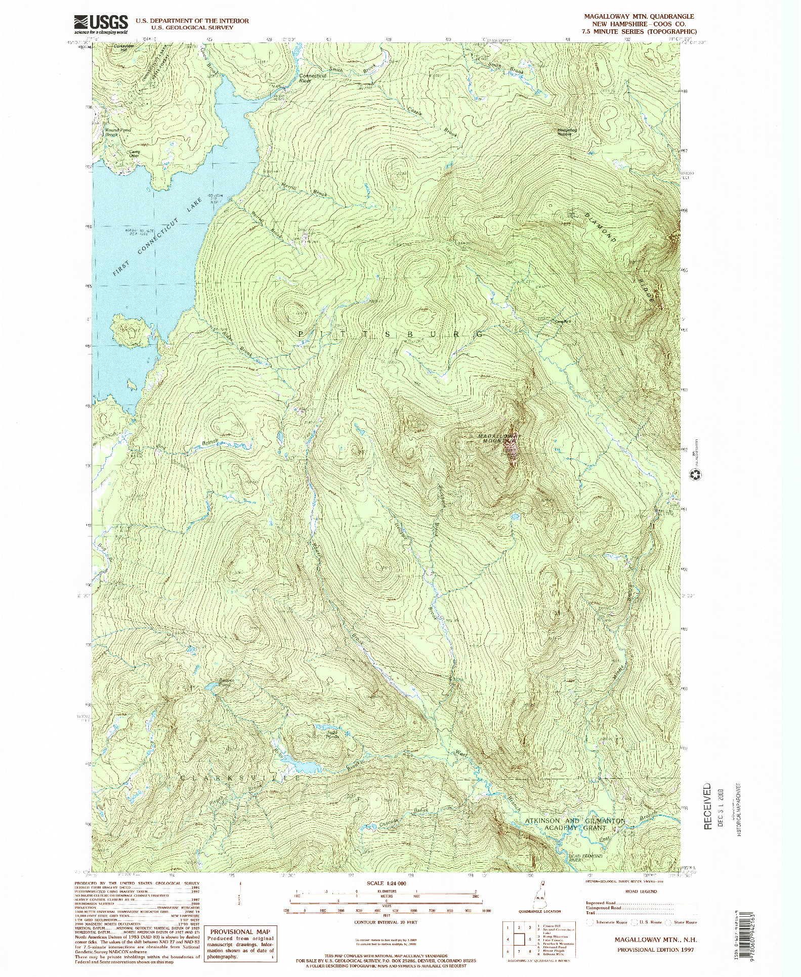 USGS 1:24000-SCALE QUADRANGLE FOR MAGALLOWAY MTN, NH 1997
