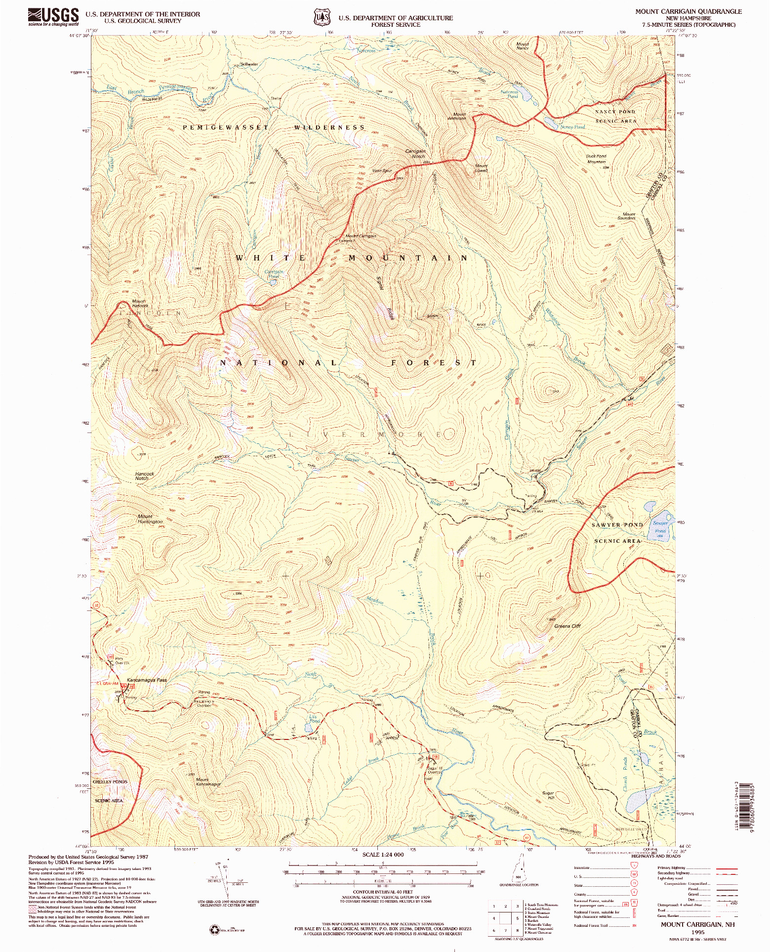 USGS 1:24000-SCALE QUADRANGLE FOR MOUNT CARRIGAIN, NH 1995