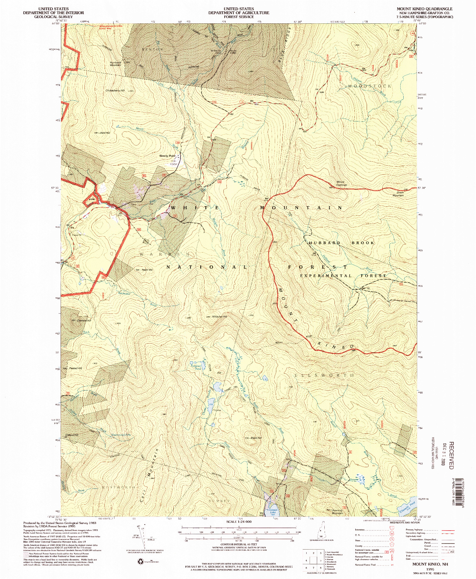USGS 1:24000-SCALE QUADRANGLE FOR MOUNT KINEO, NH 1995