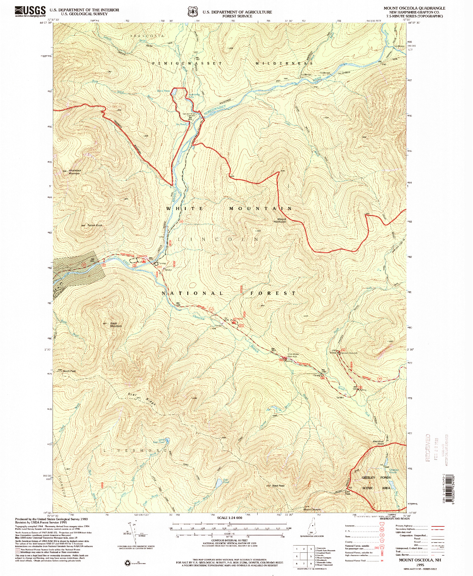 USGS 1:24000-SCALE QUADRANGLE FOR MOUNT OSCEOLA, NH 1995
