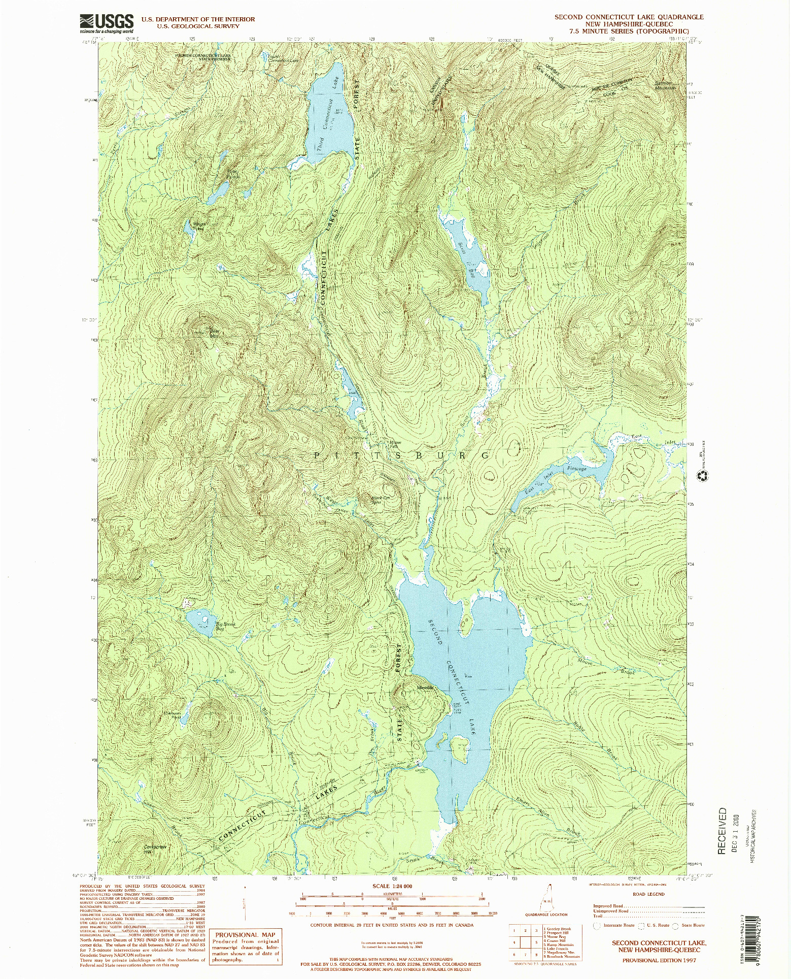 USGS 1:24000-SCALE QUADRANGLE FOR SECOND CONNECTICUT LAKE, NH 1997