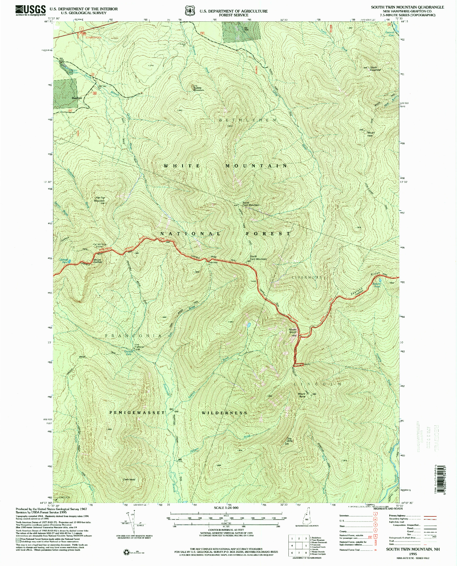 USGS 1:24000-SCALE QUADRANGLE FOR SOUTH TWIN MOUNTAIN, NH 1995