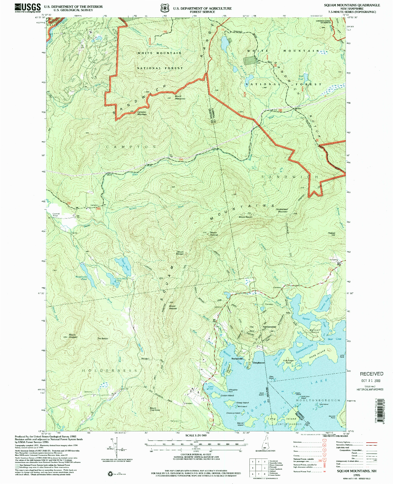 USGS 1:24000-SCALE QUADRANGLE FOR SQUAM MOUNTAINS, NH 1995