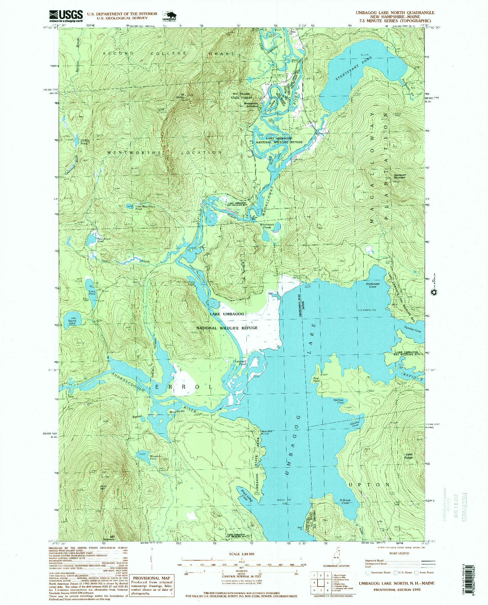 USGS 1:24000-SCALE QUADRANGLE FOR UMBAGOG LAKE NORTH, NH 1995
