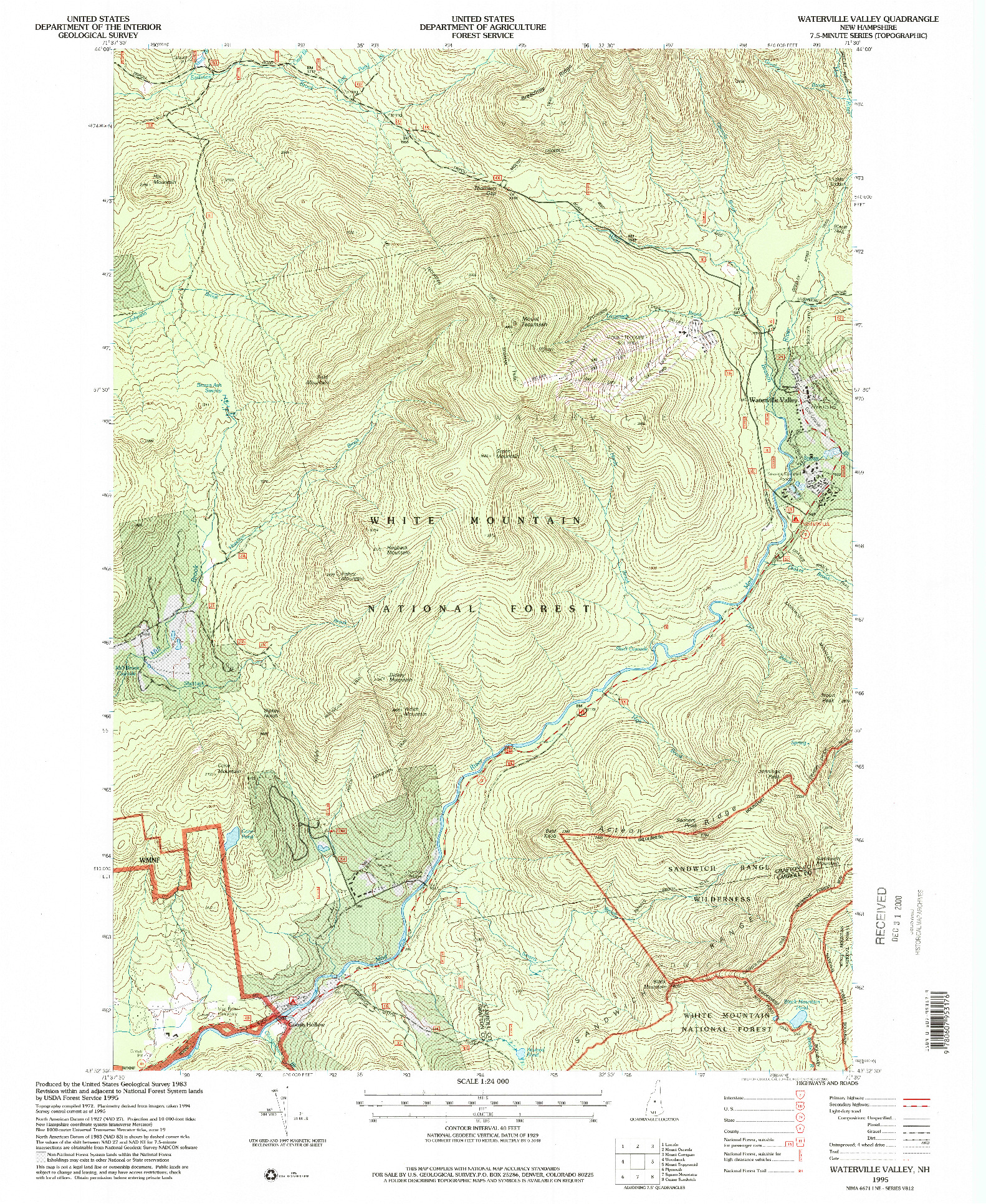 USGS 1:24000-SCALE QUADRANGLE FOR WATERVILLE VALLEY, NH 1995