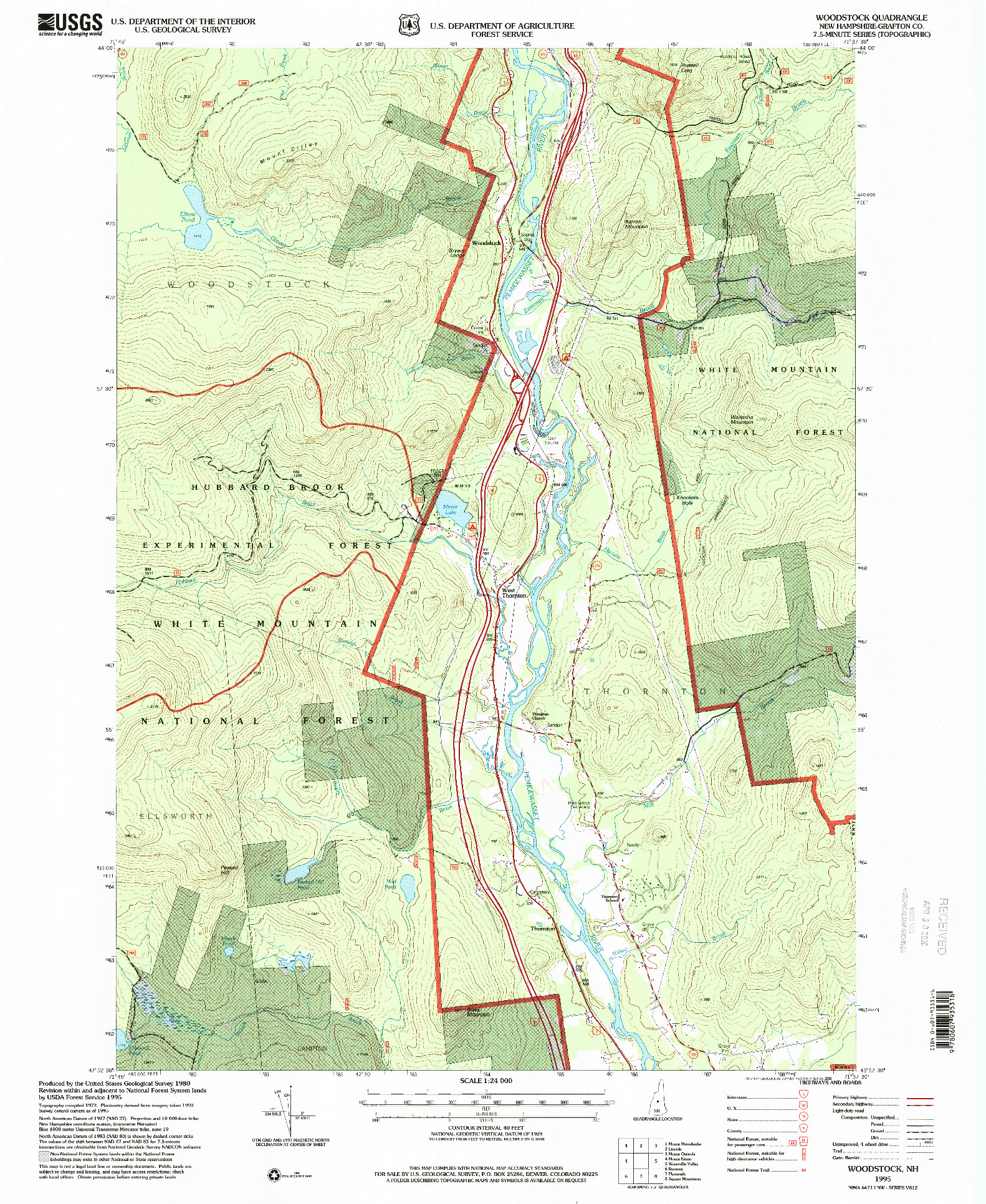 USGS 1:24000-SCALE QUADRANGLE FOR WOODSTOCK, NH 1995