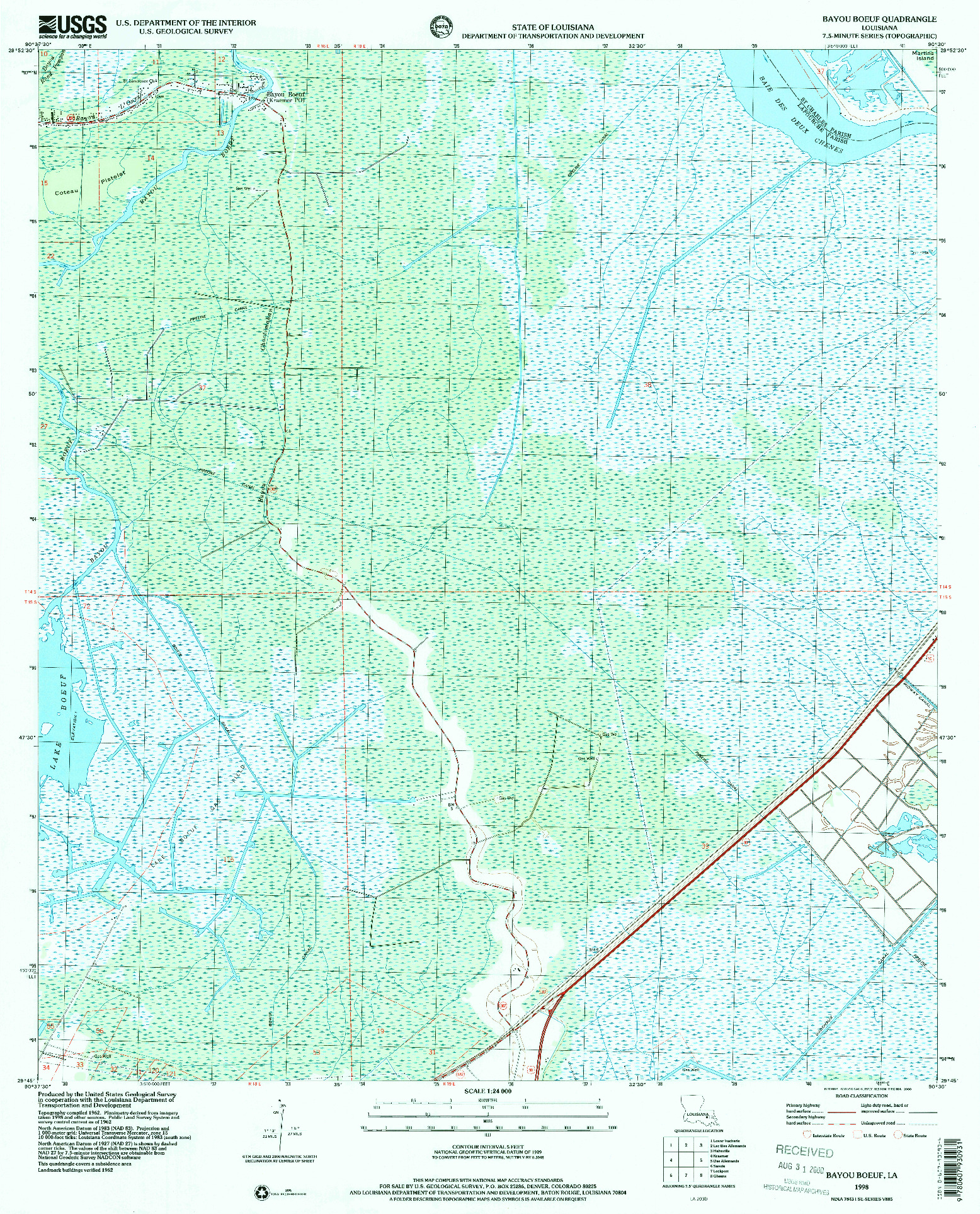 USGS 1:24000-SCALE QUADRANGLE FOR BAYOU BOEUF, LA 1998