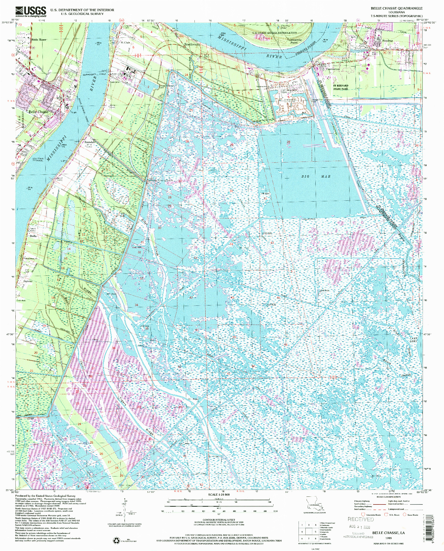 USGS 1:24000-SCALE QUADRANGLE FOR BELLE CHASSE, LA 1999