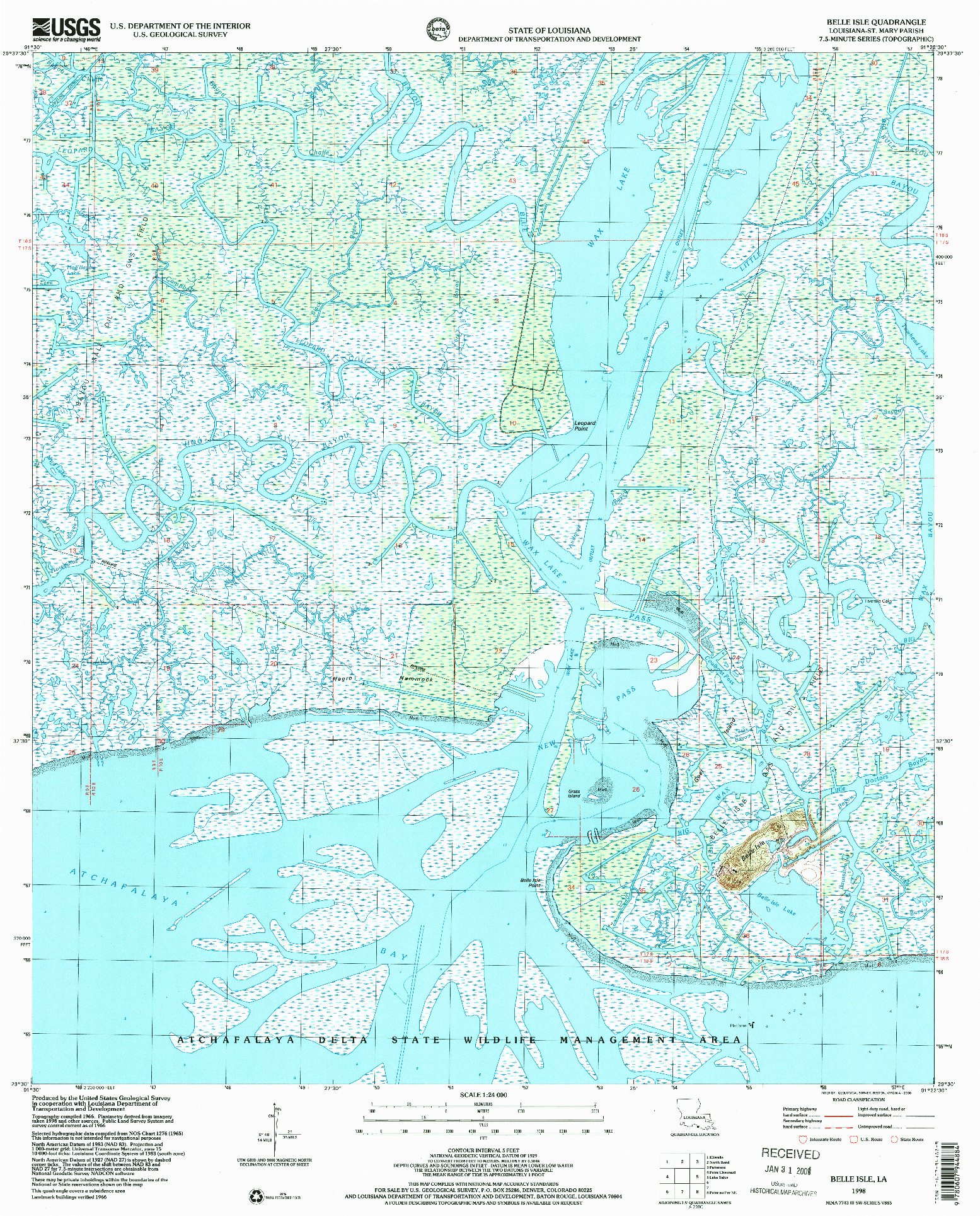 USGS 1:24000-SCALE QUADRANGLE FOR BELLE ISLE, LA 1998