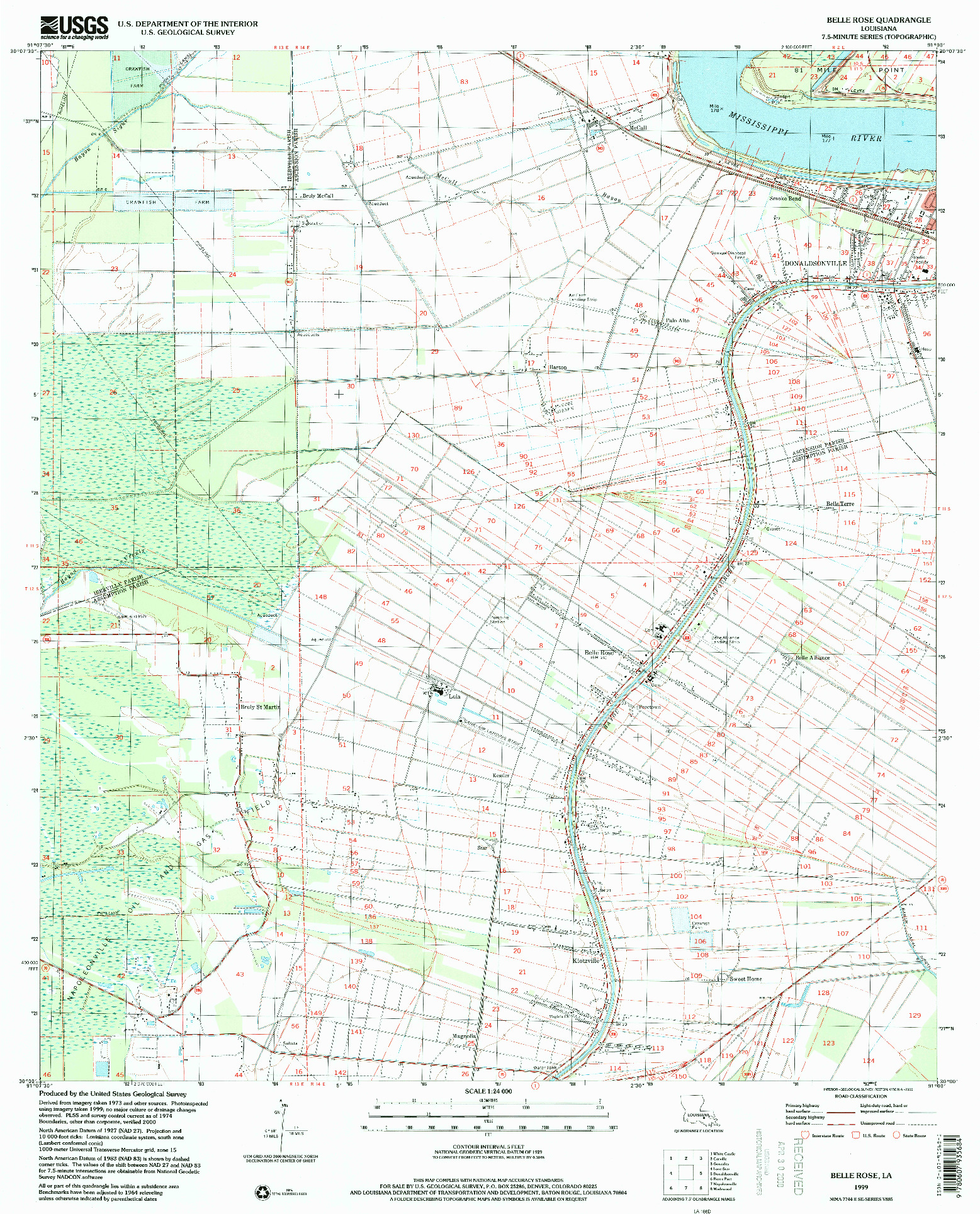 USGS 1:24000-SCALE QUADRANGLE FOR BELLE ROSE, LA 1999