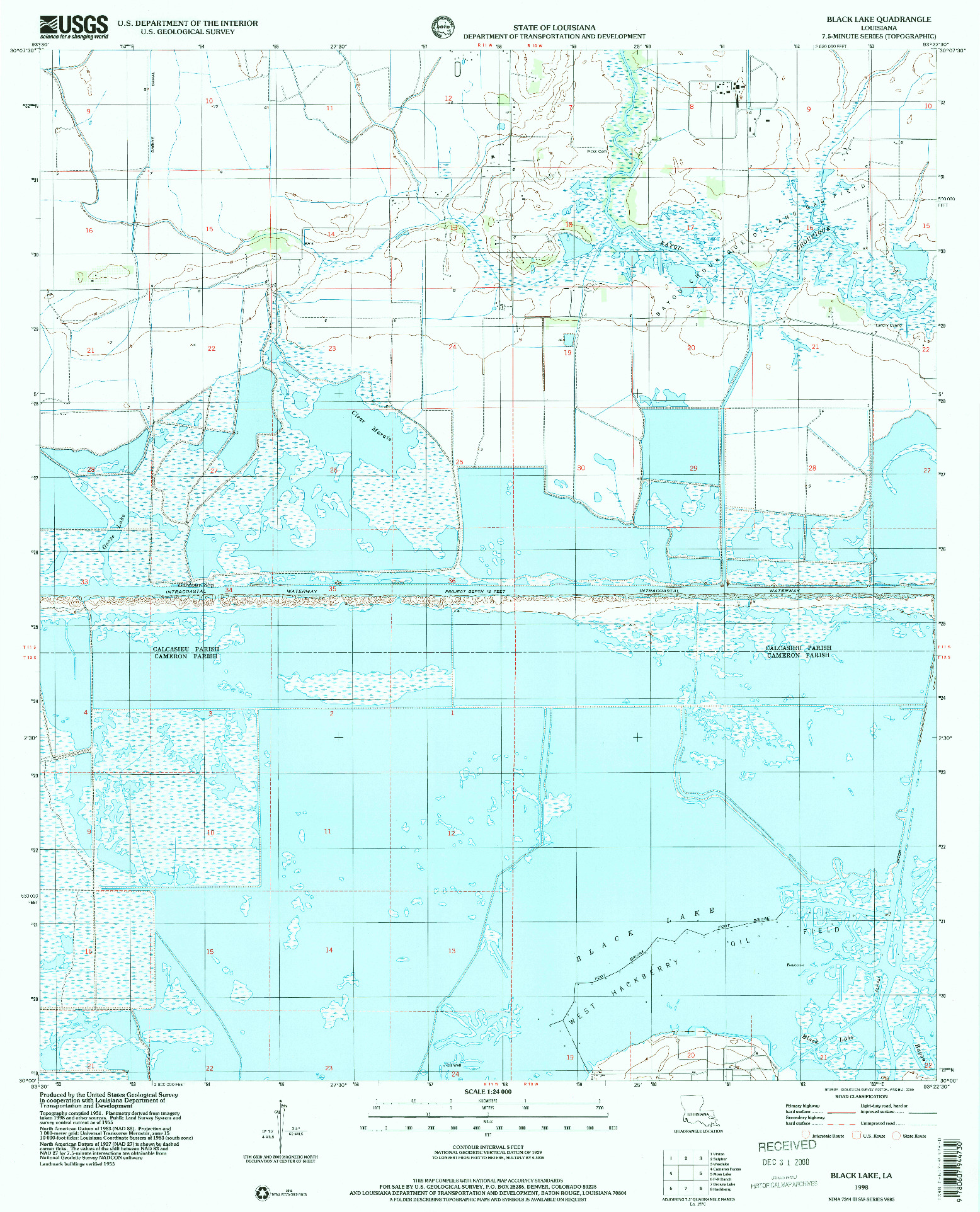 USGS 1:24000-SCALE QUADRANGLE FOR BLACK LAKE, LA 1998