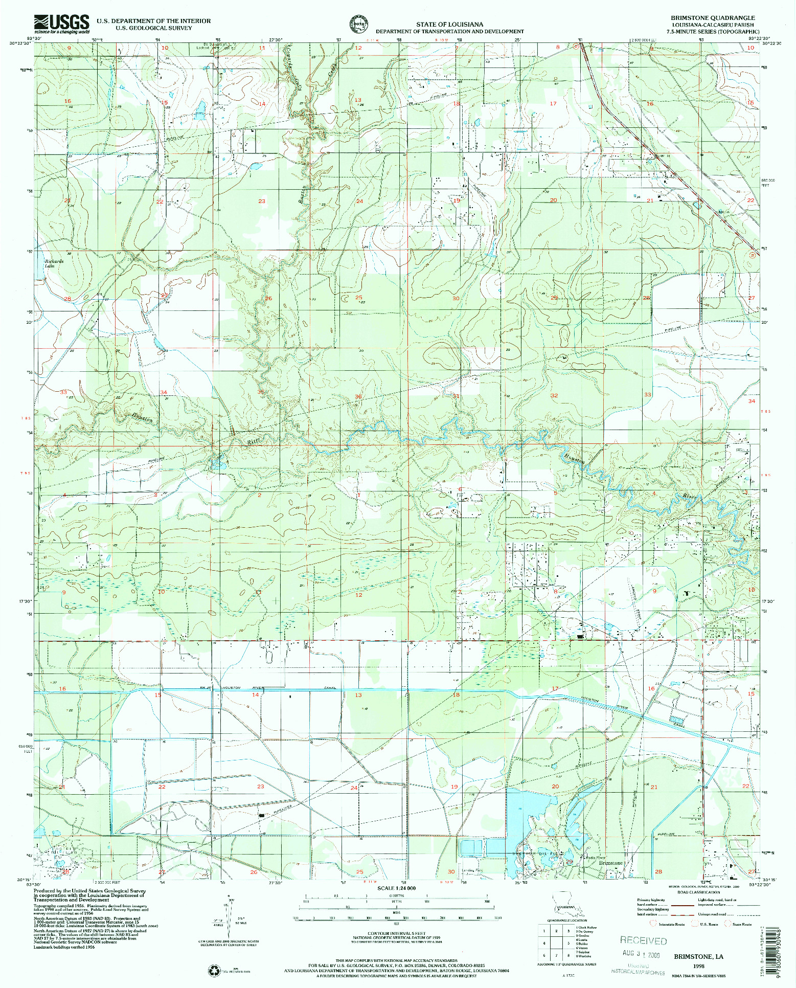 USGS 1:24000-SCALE QUADRANGLE FOR BRIMSTONE, LA 1998