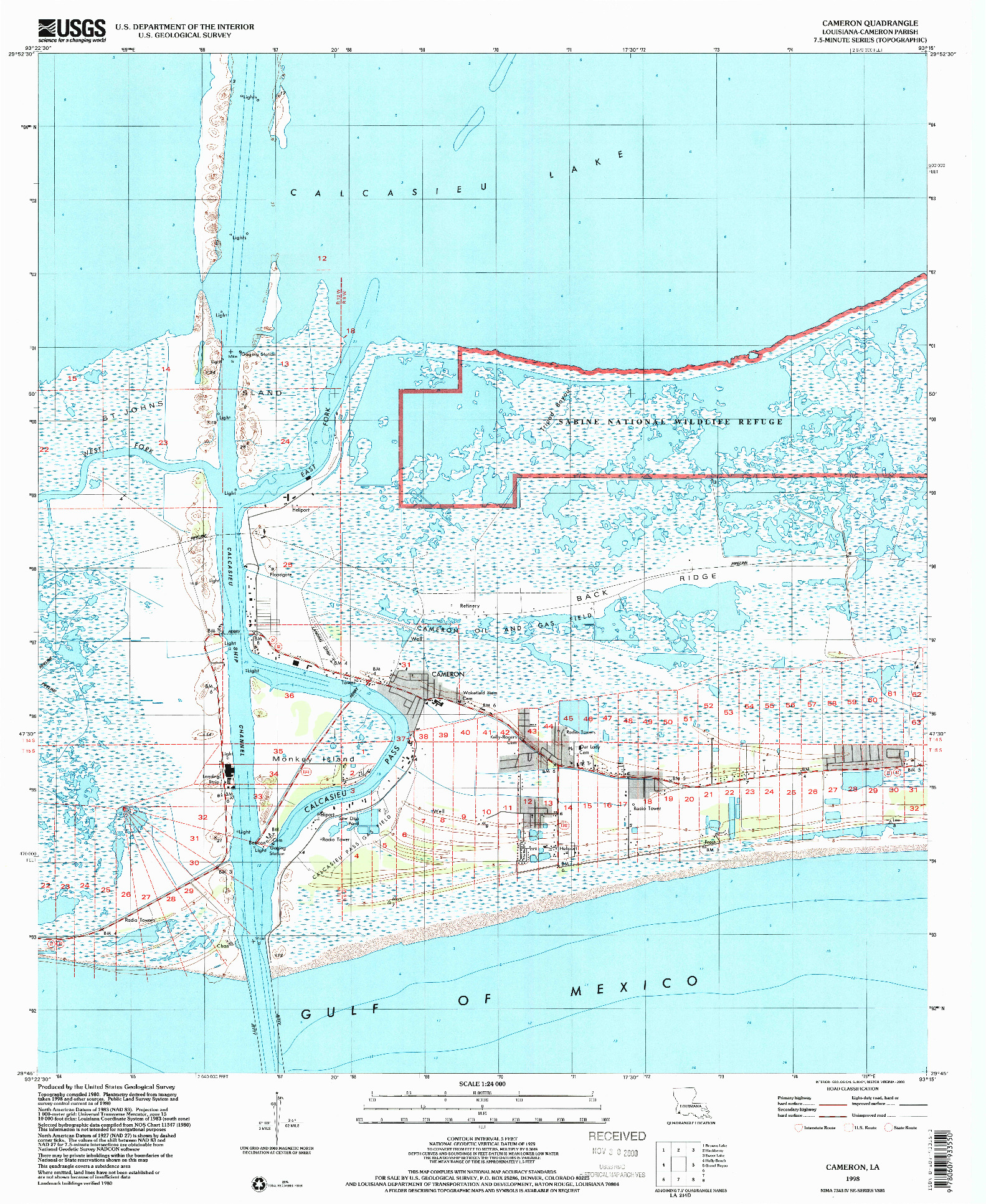 USGS 1:24000-SCALE QUADRANGLE FOR CAMERON, LA 1998