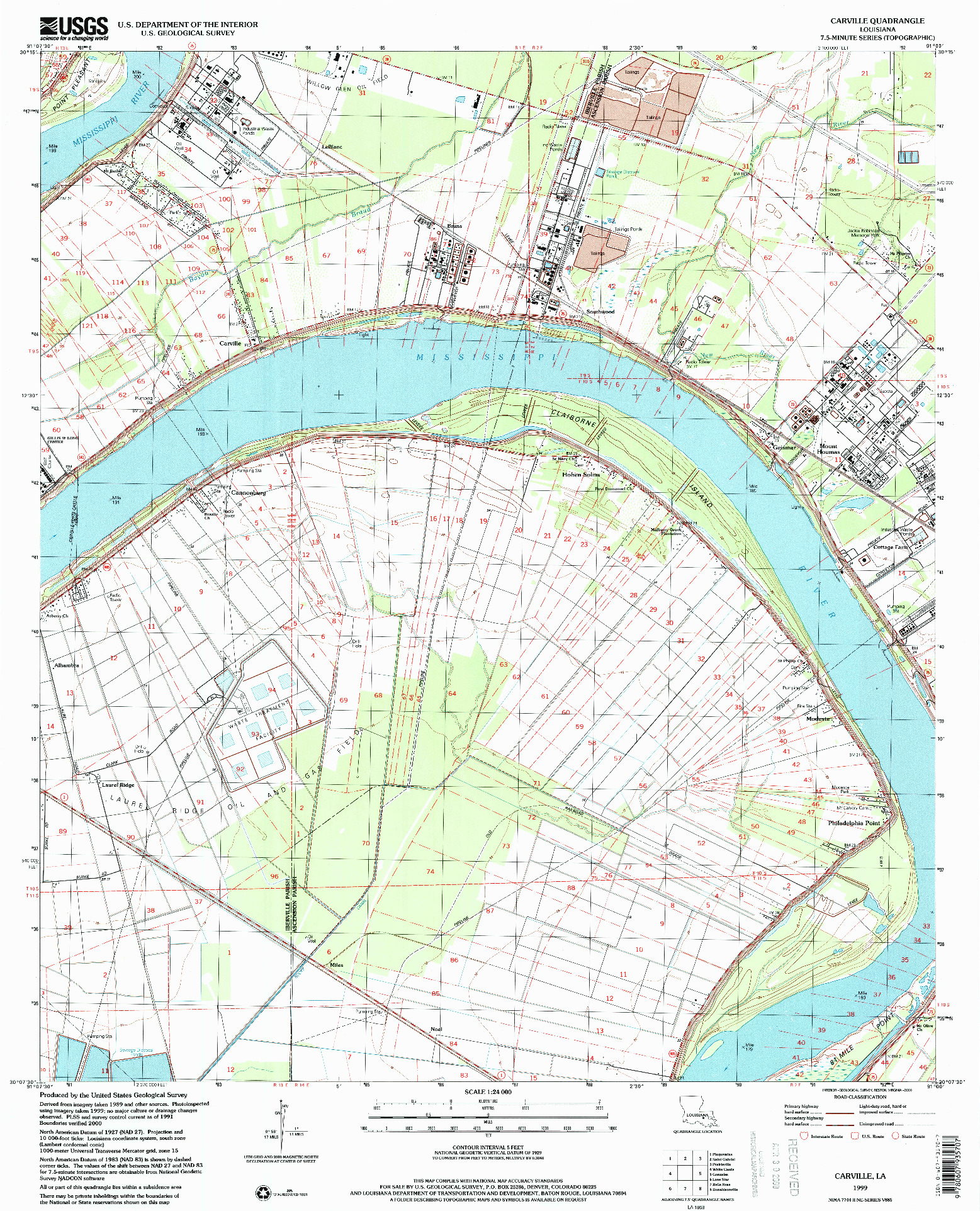 USGS 1:24000-SCALE QUADRANGLE FOR CARVILLE, LA 1999