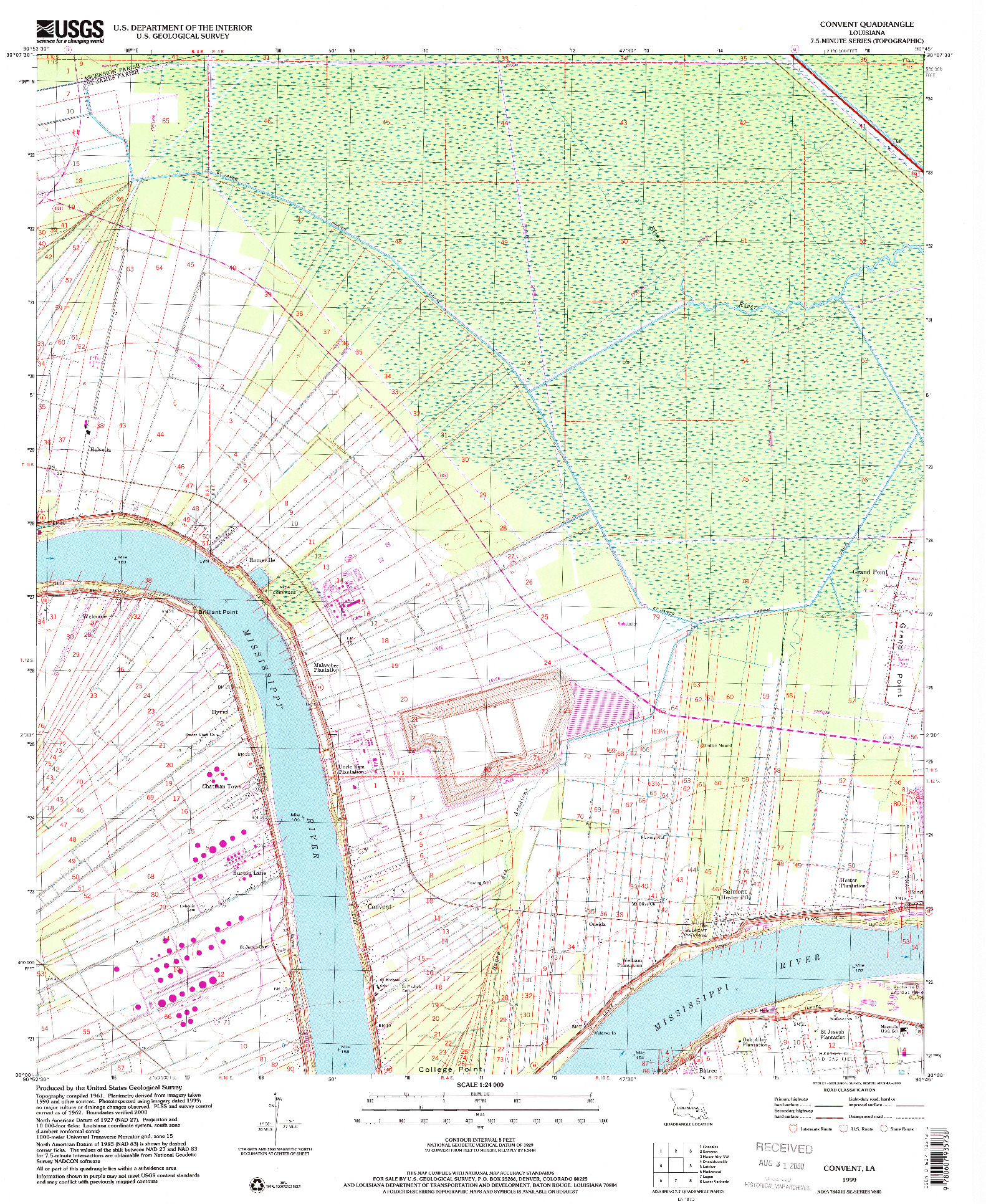 USGS 1:24000-SCALE QUADRANGLE FOR CONVENT, LA 1999