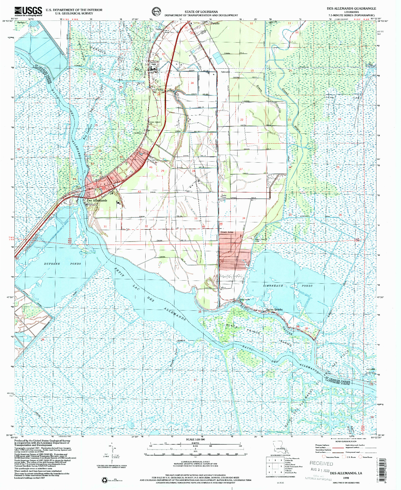 USGS 1:24000-SCALE QUADRANGLE FOR DES ALLEMANDS, LA 1998