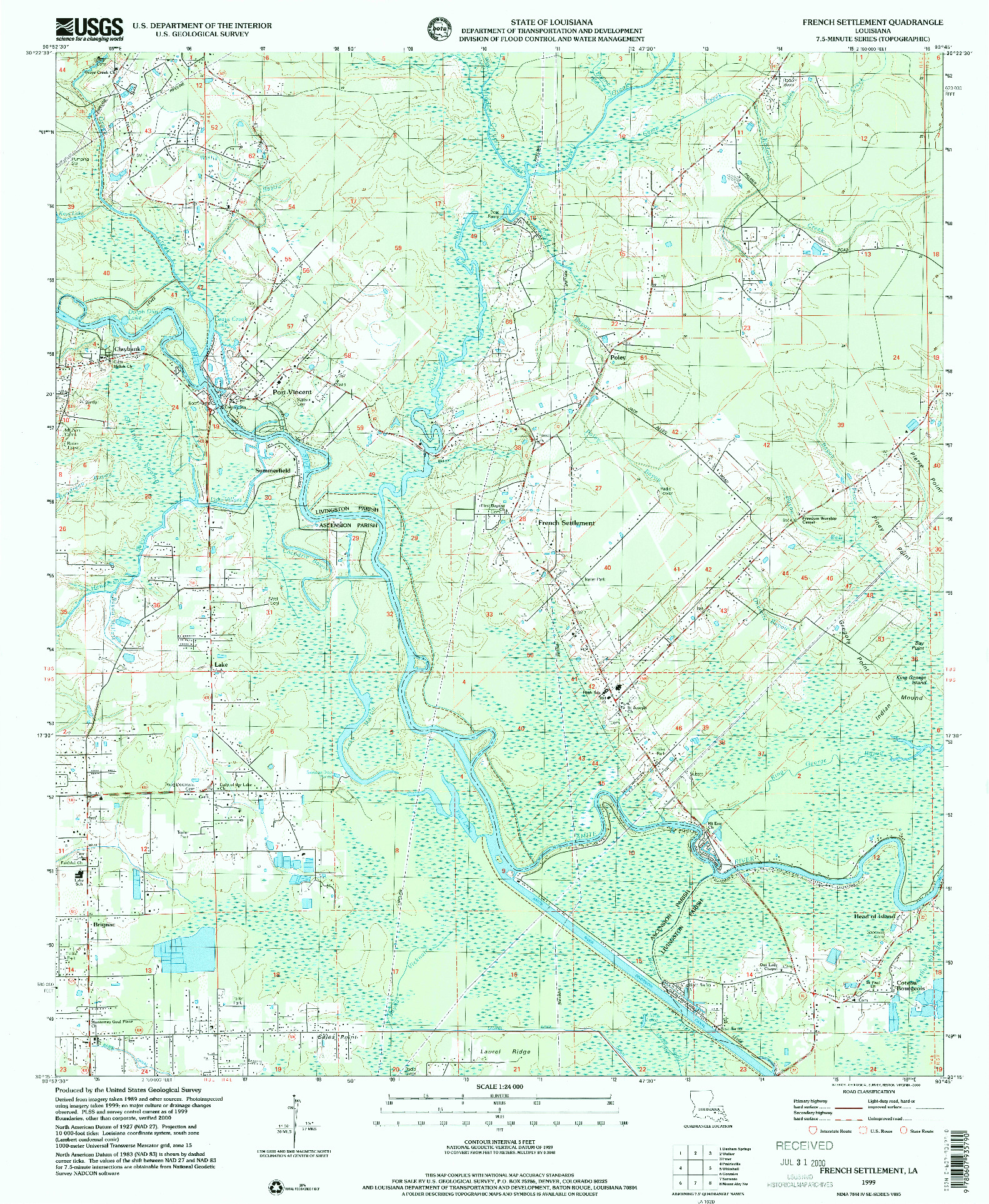 USGS 1:24000-SCALE QUADRANGLE FOR FRENCH SETTLEMENT, LA 1999