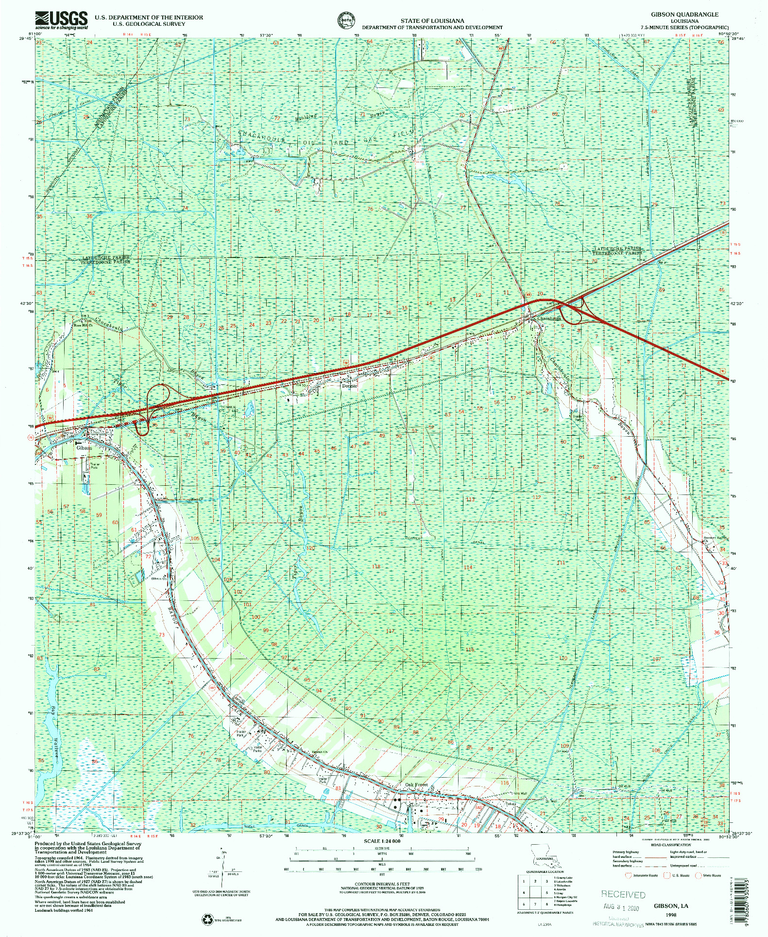 USGS 1:24000-SCALE QUADRANGLE FOR GIBSON, LA 1998