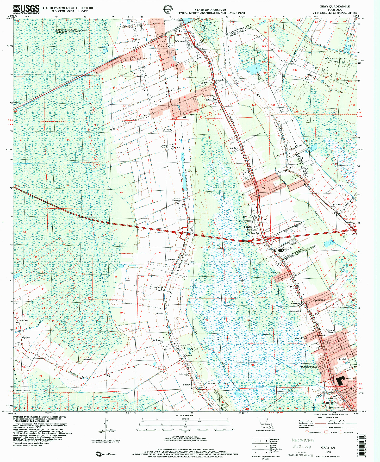 USGS 1:24000-SCALE QUADRANGLE FOR GRAY, LA 1998