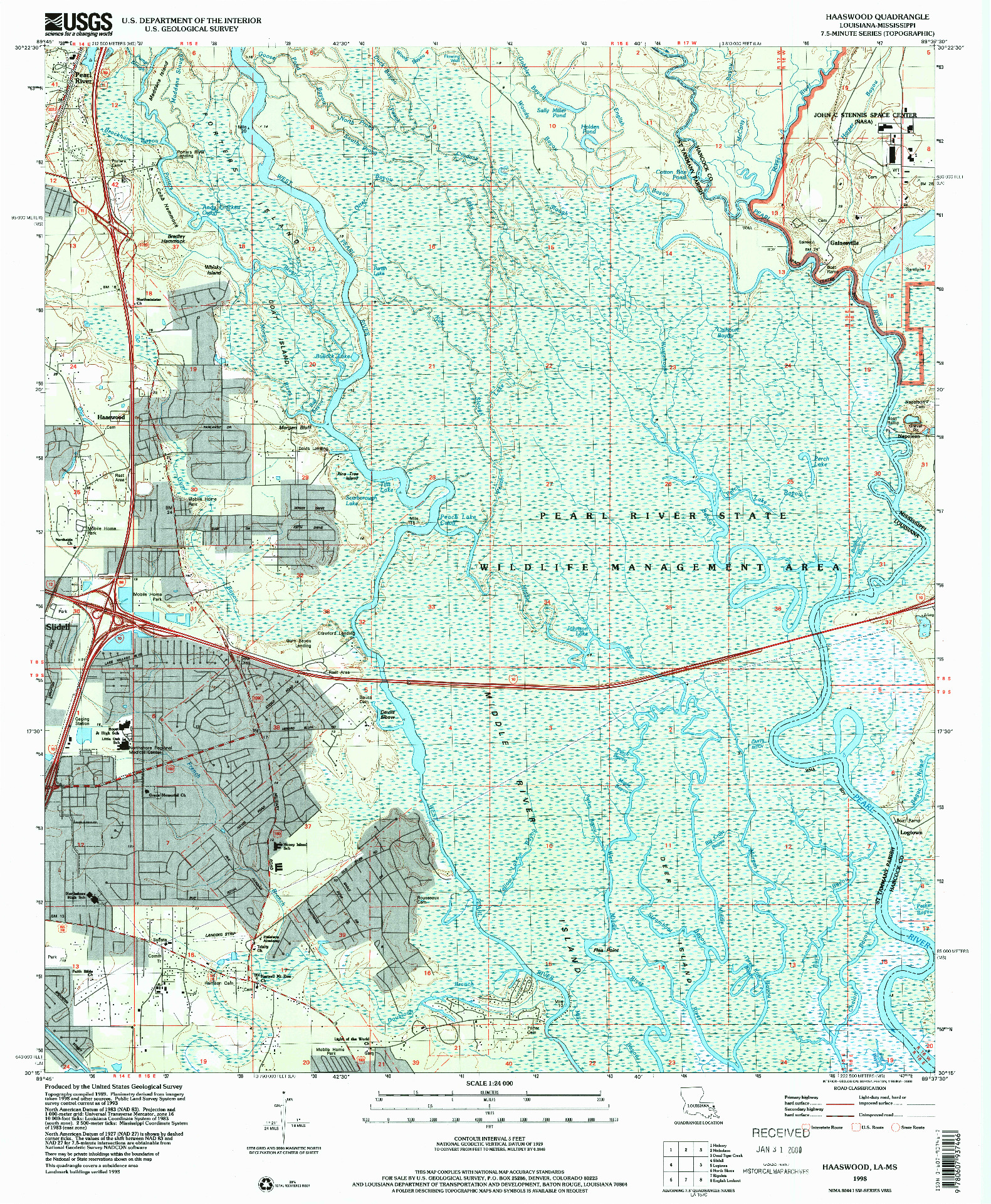 USGS 1:24000-SCALE QUADRANGLE FOR HAASWOOD, LA 1998