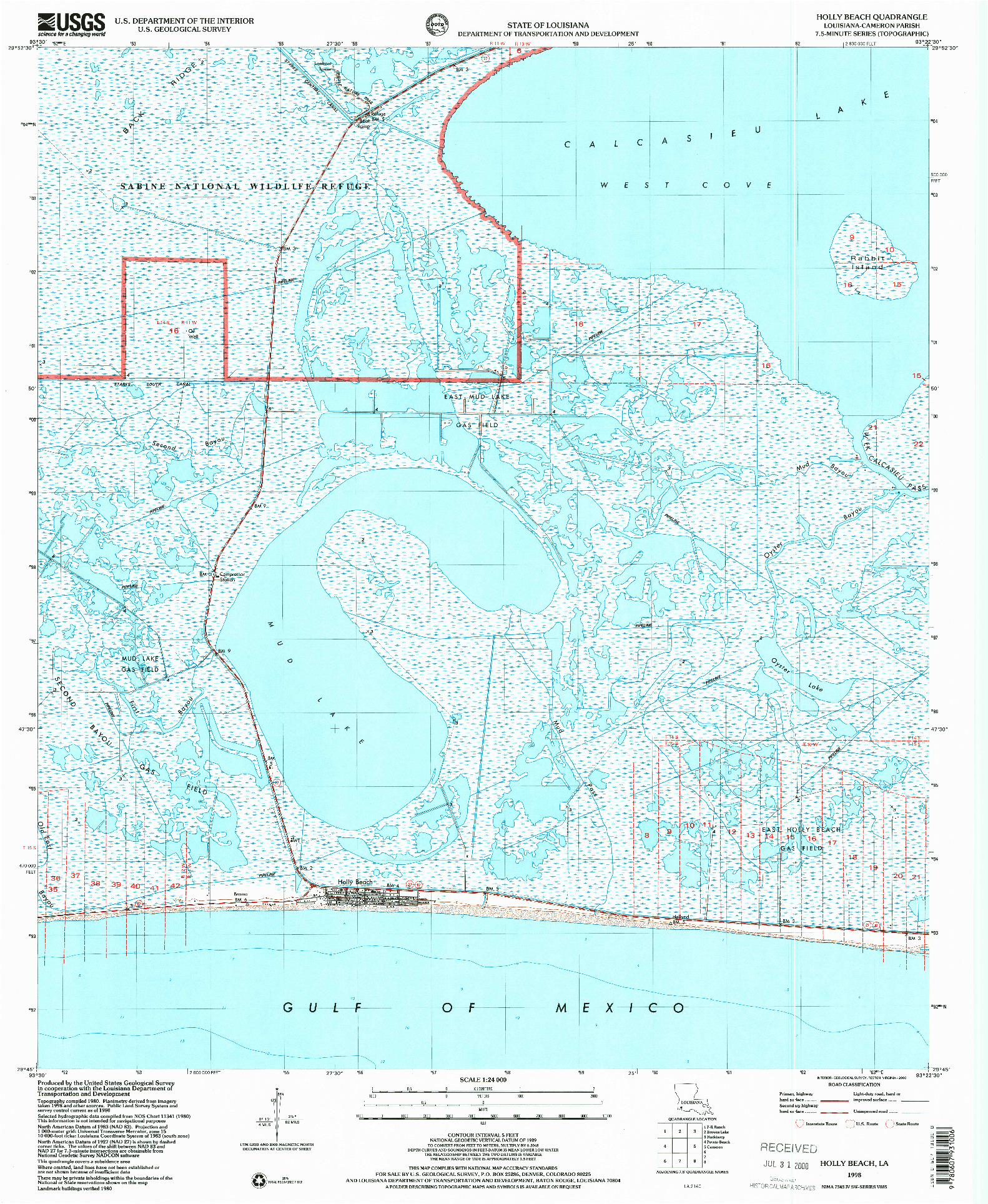 USGS 1:24000-SCALE QUADRANGLE FOR HOLLY BEACH, LA 1998