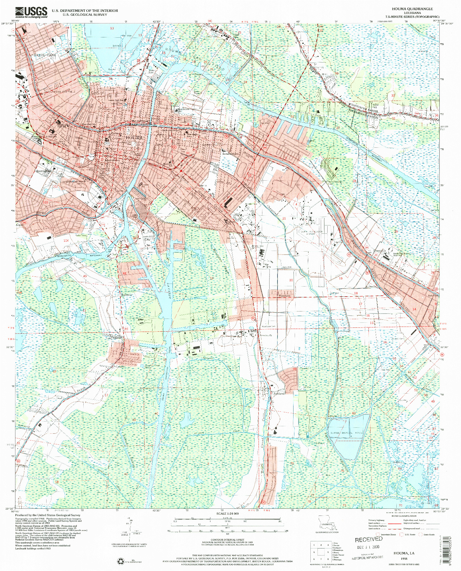 USGS 1:24000-SCALE QUADRANGLE FOR HOUMA, LA 1998