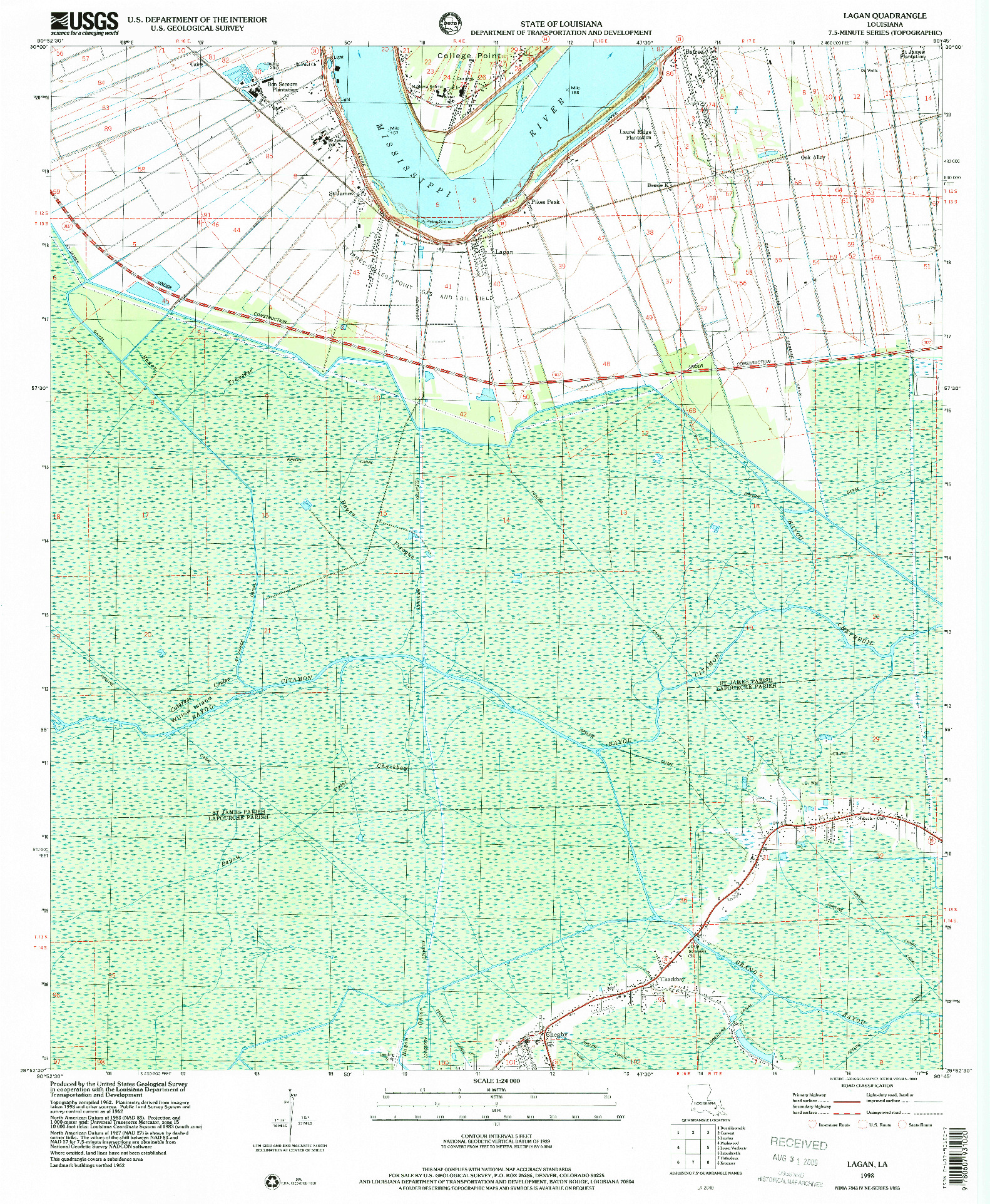 USGS 1:24000-SCALE QUADRANGLE FOR LAGAN, LA 1998