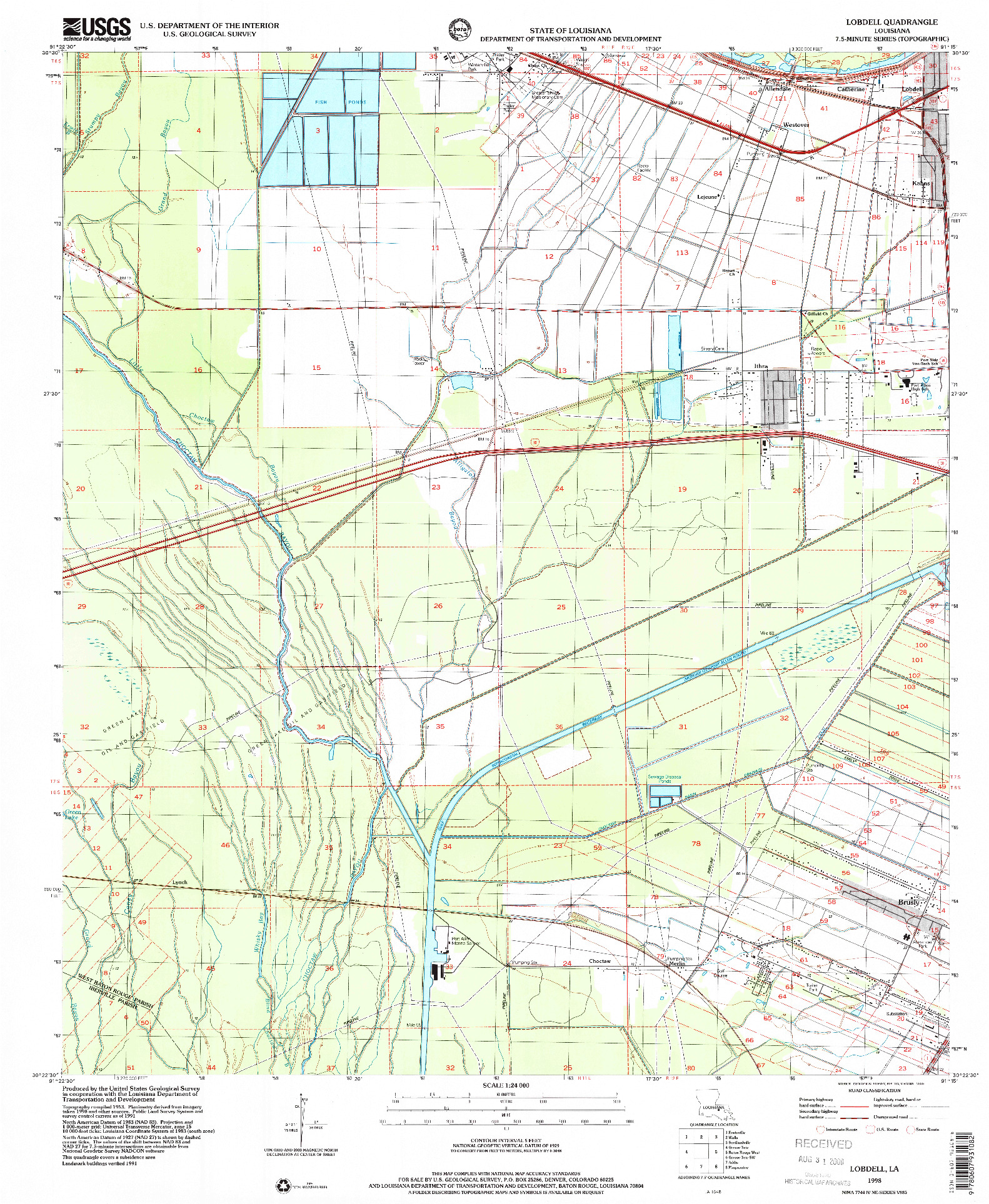 USGS 1:24000-SCALE QUADRANGLE FOR LOBDELL, LA 1998