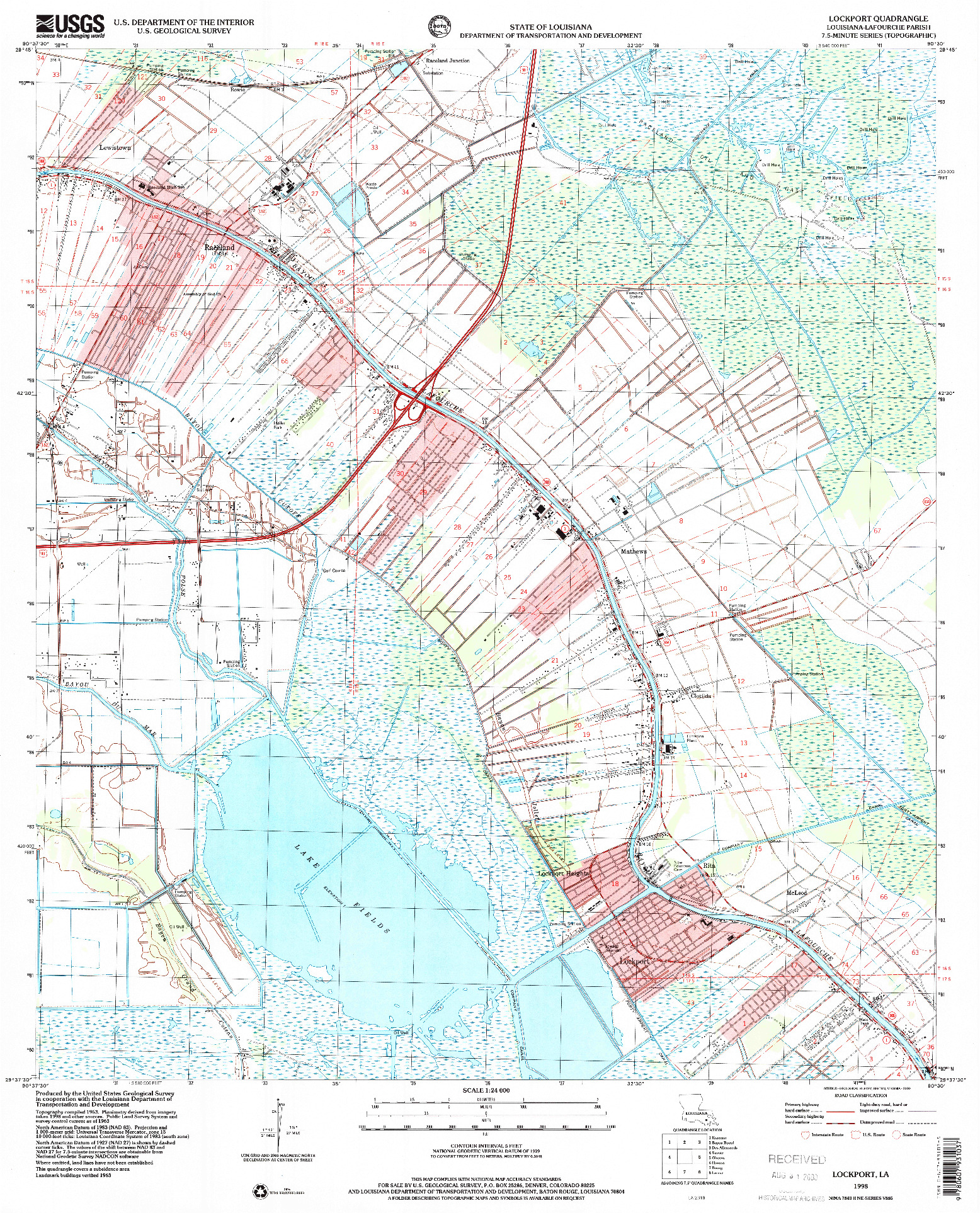USGS 1:24000-SCALE QUADRANGLE FOR LOCKPORT, LA 1998