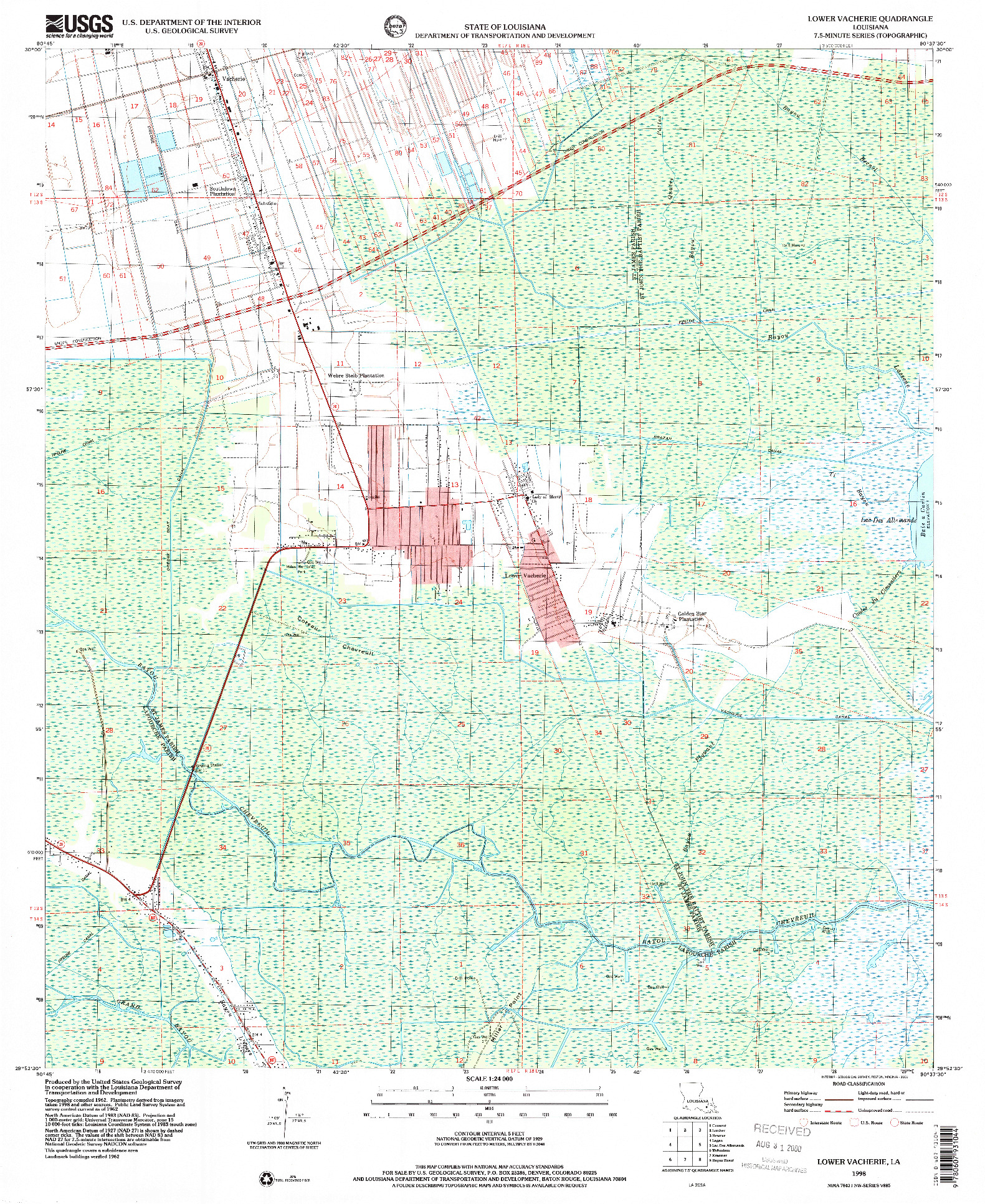 USGS 1:24000-SCALE QUADRANGLE FOR LOWER VACHERIE, LA 1998