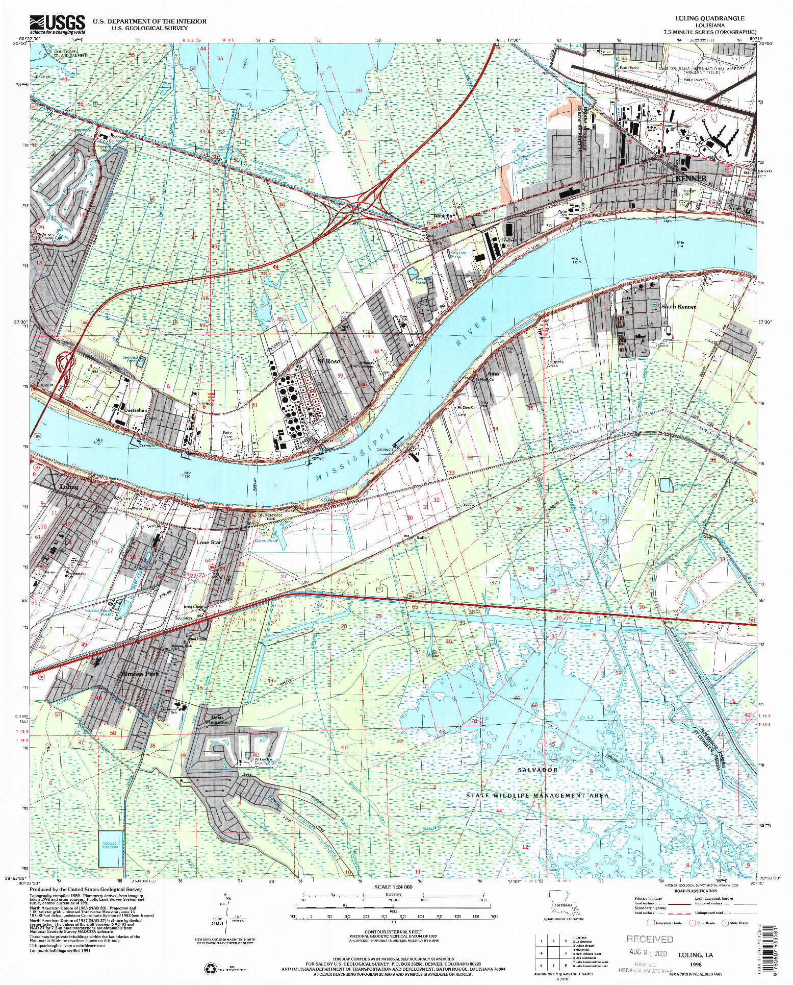 USGS 1:24000-SCALE QUADRANGLE FOR LULING, LA 1998