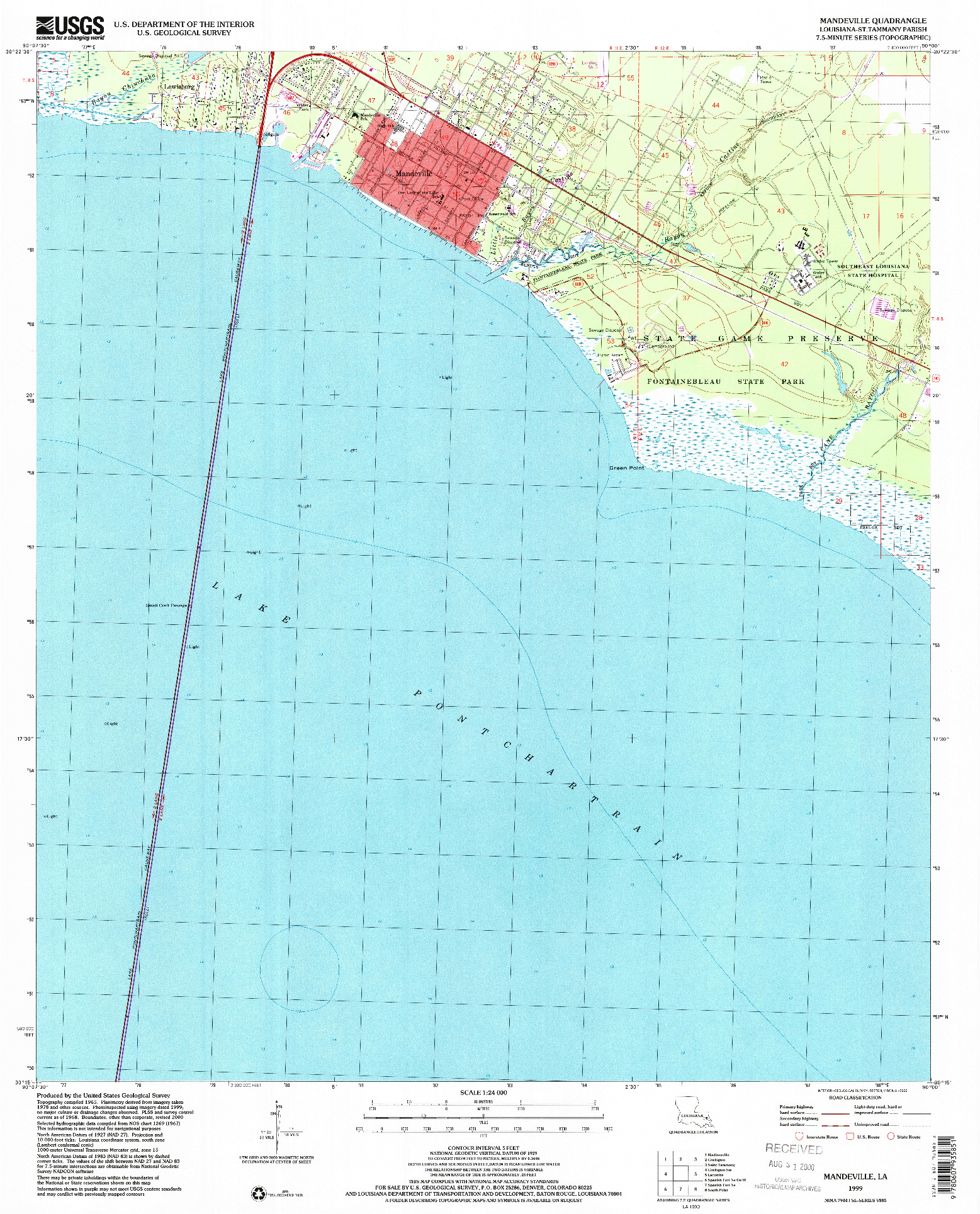 USGS 1:24000-SCALE QUADRANGLE FOR MANDEVILLE, LA 1999