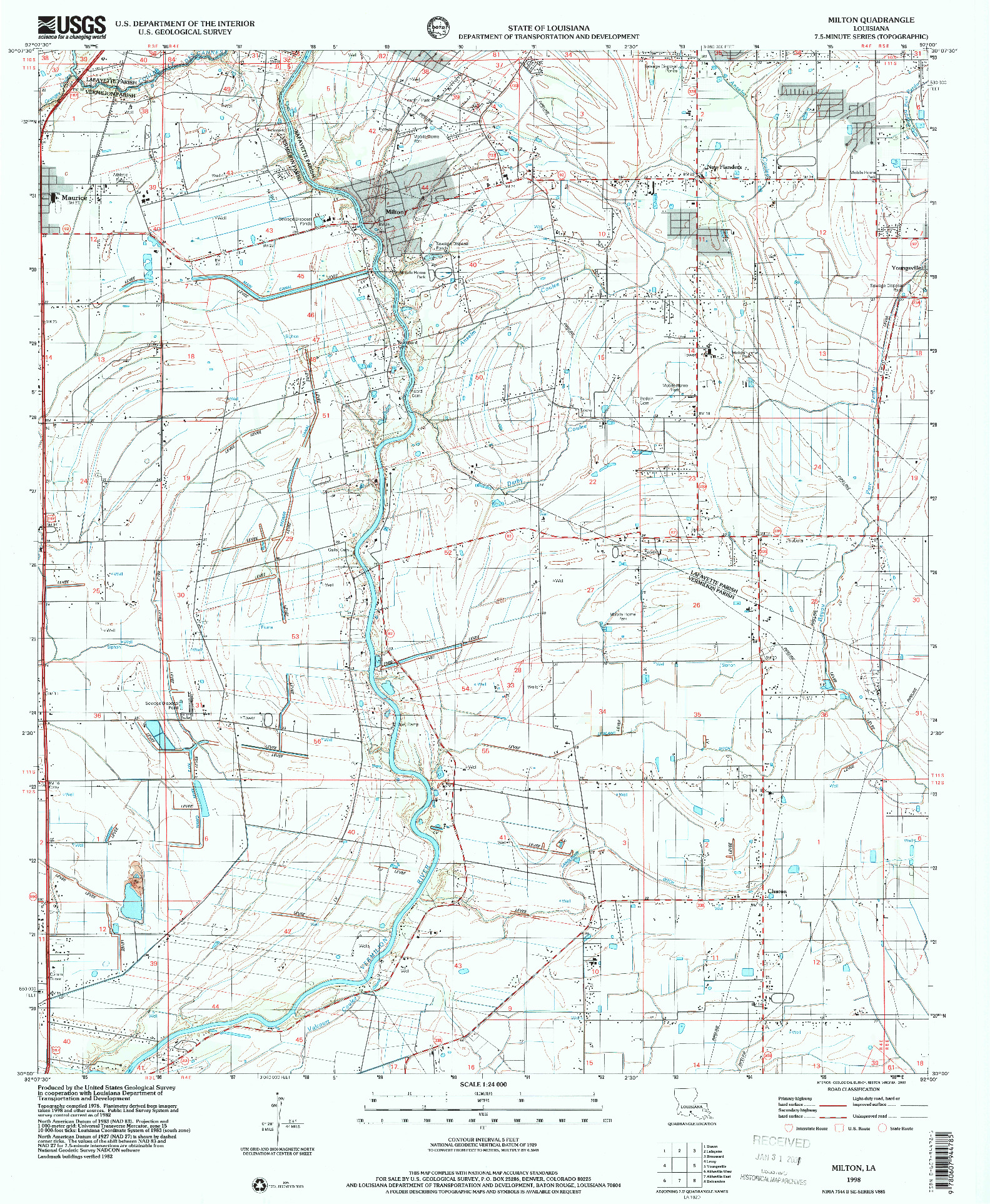 USGS 1:24000-SCALE QUADRANGLE FOR MILTON, LA 1998