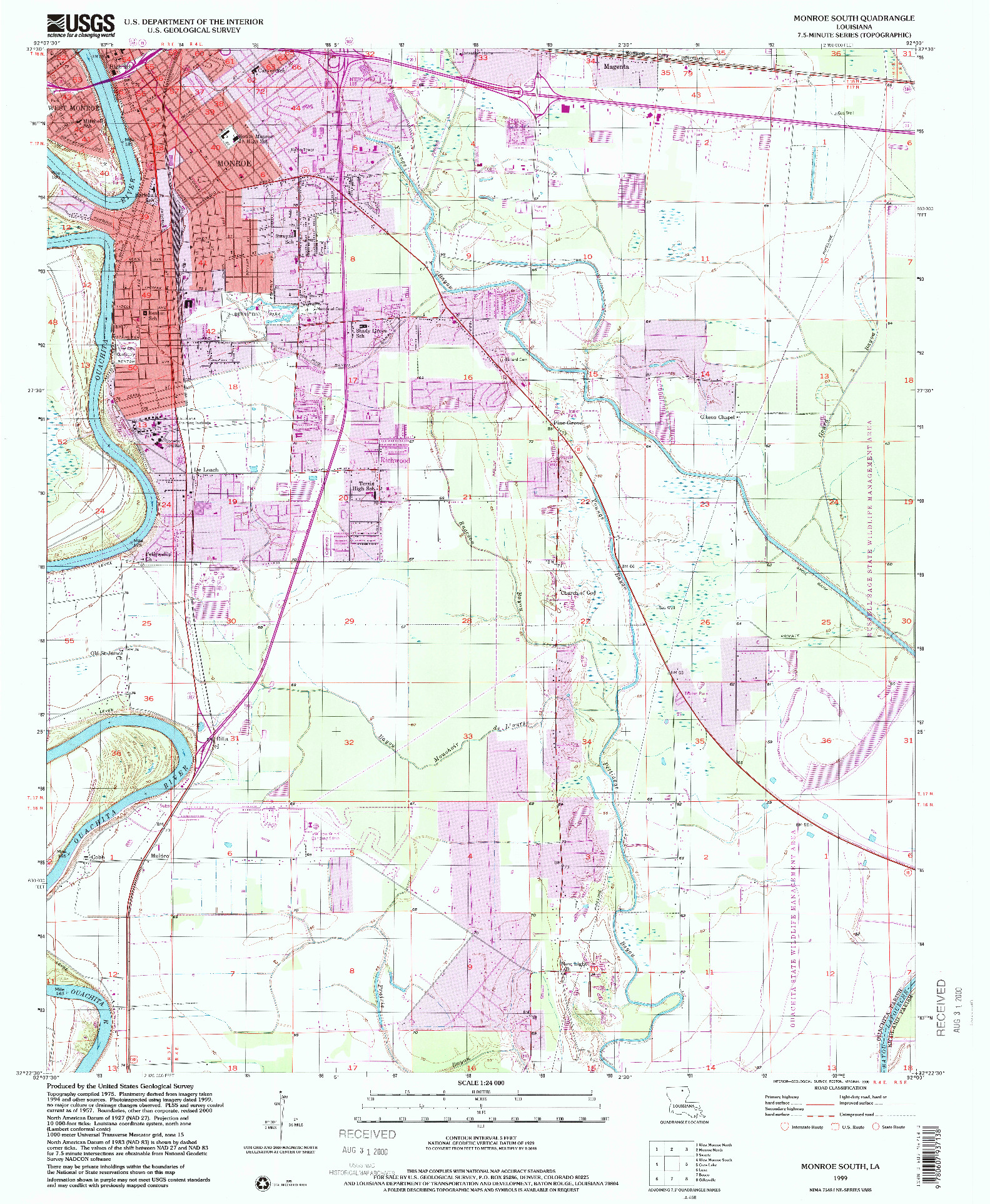 USGS 1:24000-SCALE QUADRANGLE FOR MONROE SOUTH, LA 1999