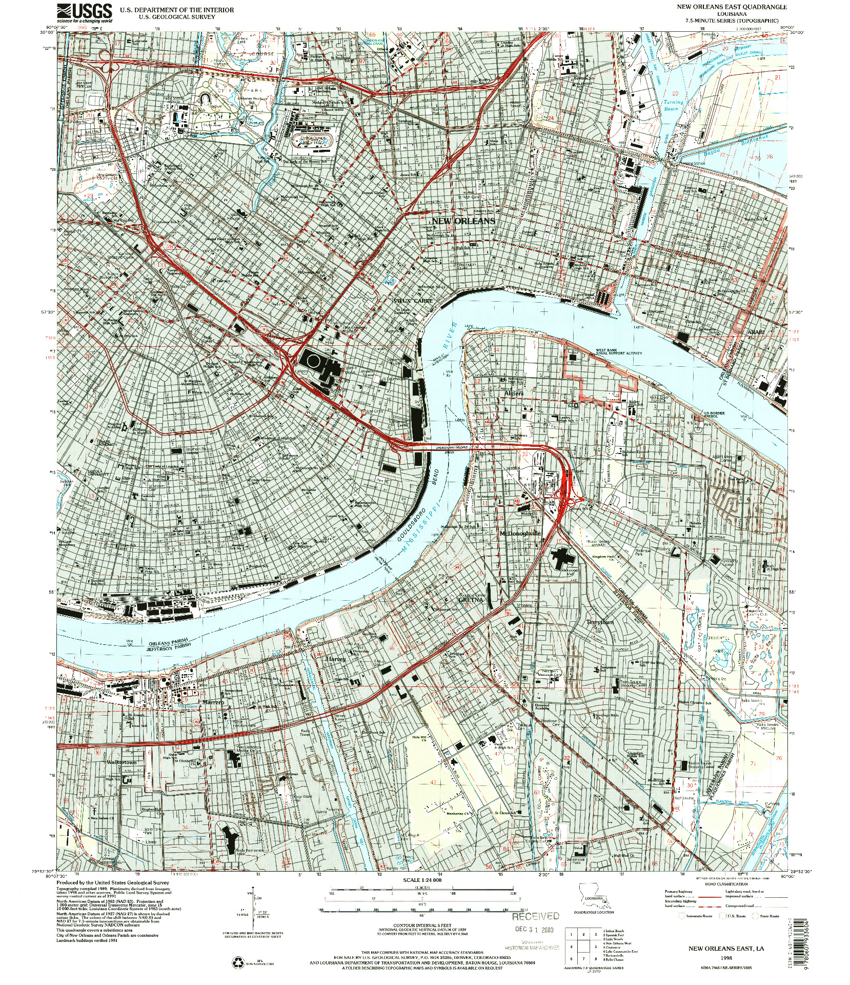 USGS 1:24000-SCALE QUADRANGLE FOR NEW ORLEANS EAST, LA 1998