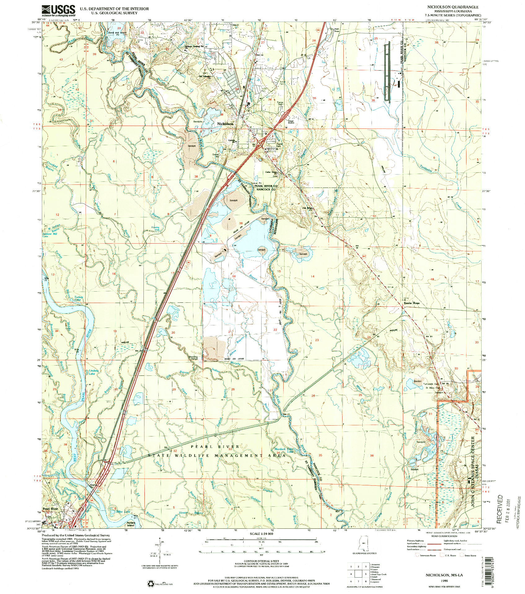 USGS 1:24000-SCALE QUADRANGLE FOR NICHOLSON, LA 1998