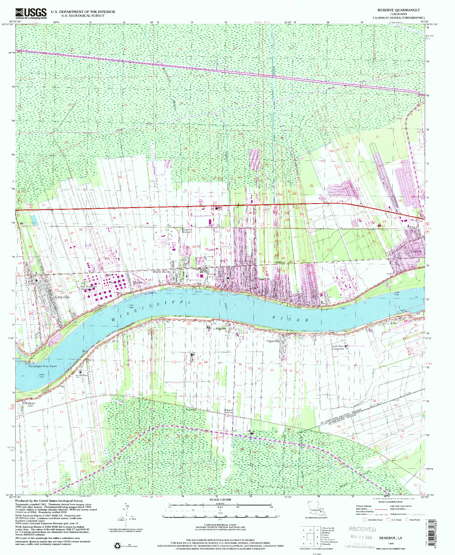 USGS 1:24000-SCALE QUADRANGLE FOR RESERVE, LA 1999